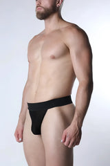 Black void mesh thong athletic briefs with smooth form-fitting design and breathable mesh fabric