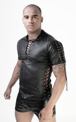 Whip It Leather Multi Lace Short Sleeved Shirt SN12 Size M