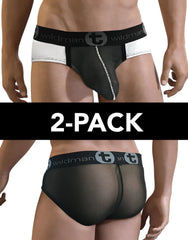 Black and white mesh briefs with branded wildman elastic waistband wildmant 2 pack slut big boy pouch brief