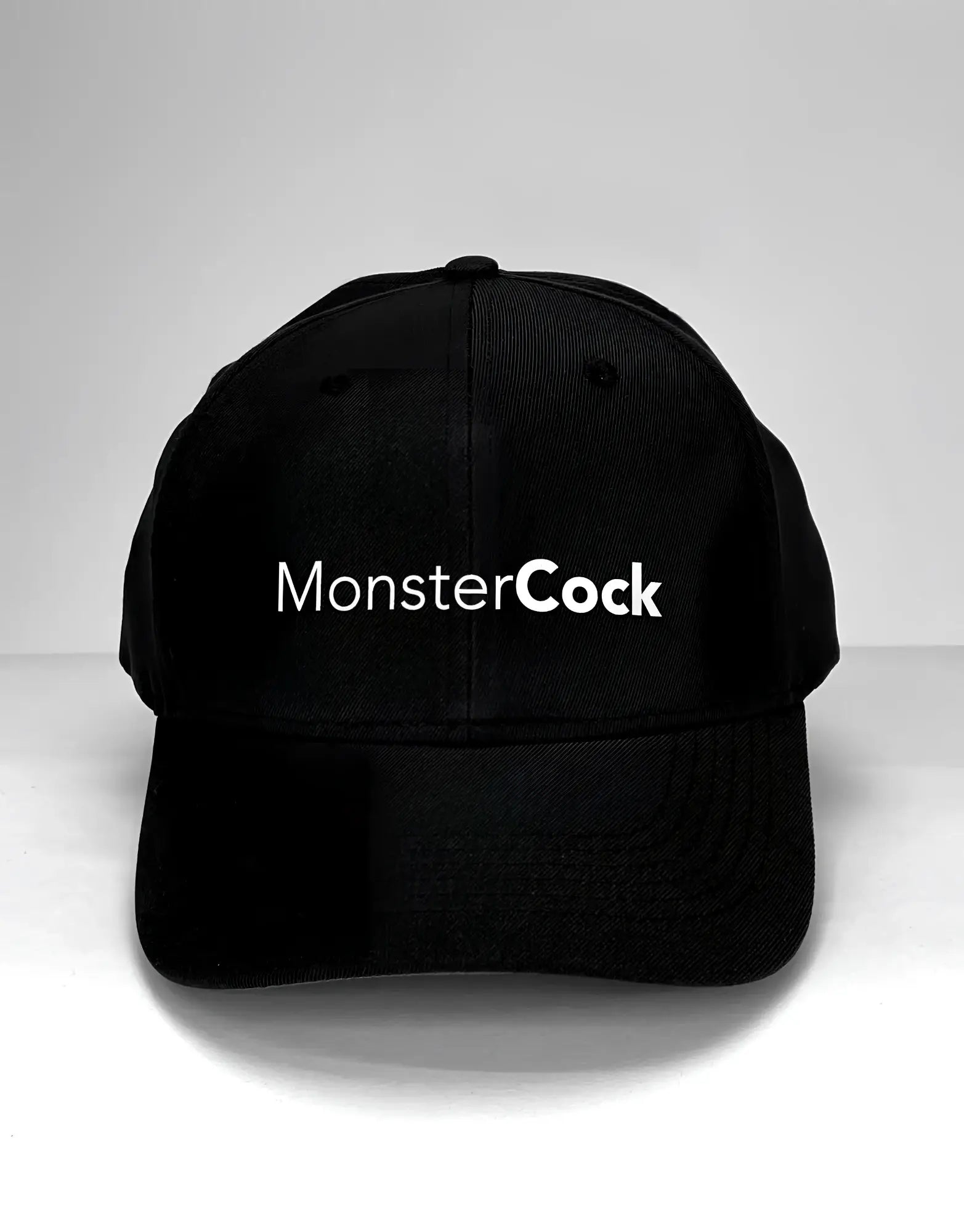 Wildmant ball cap black cotton baseball hat with white embroidered monstercock text on front panel