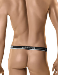 Black elastic waistband with white wildian branding on a mannequin featuring wildmant the ball lifter protruder black