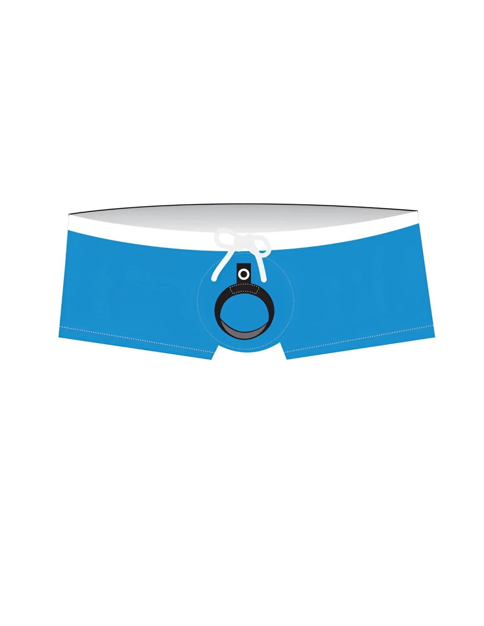 Wildmant banned swim square cut trunks in teal with a white waistband and black ball lifter cock ring detail