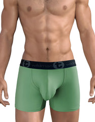 Green wildmanT big boy pouch boxer briefs with 5 inch inseam and black elastic waistband for comfortable support