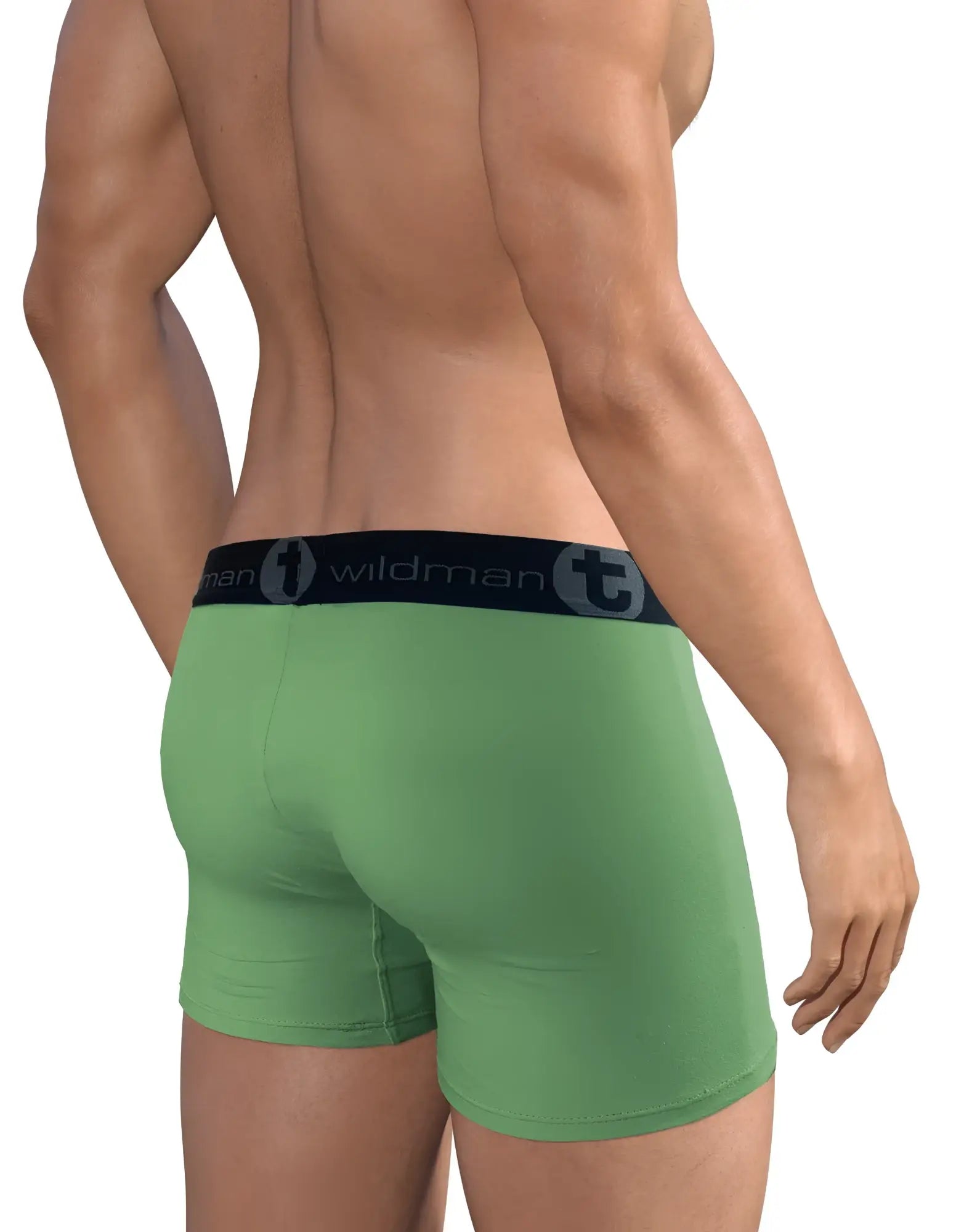 WildmanT big boy pouch green boxer briefs with 5 inch inseam and black waistband featuring brand logo