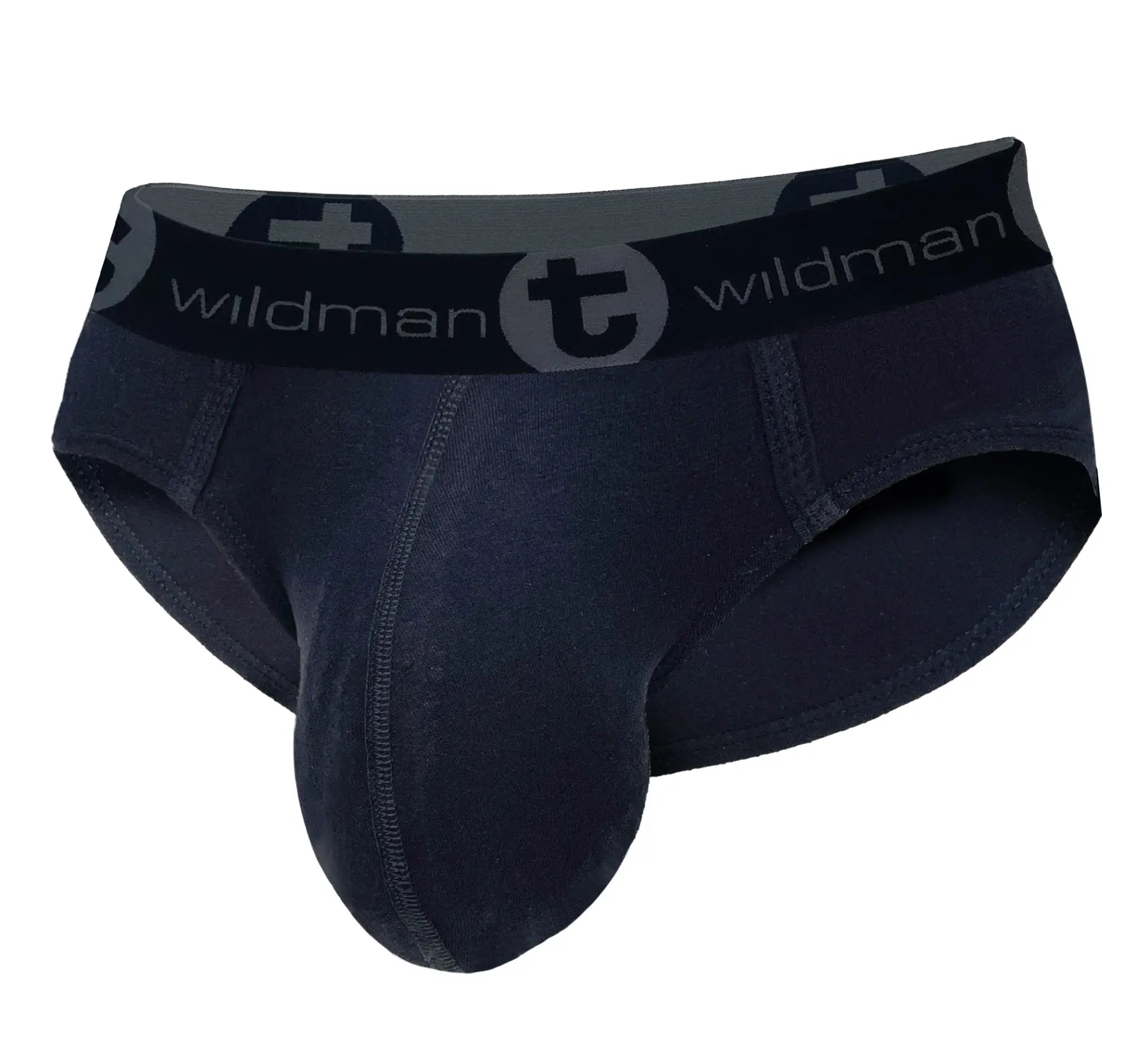 Black wildman wildmant big boy pouch cotton briefs with reinforced elastic waistband and brand logo in black