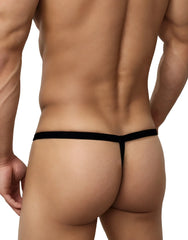 Black thong made of smooth stretchy fabric with sleek minimalist design in brown and tan by wildmant big boy pouch