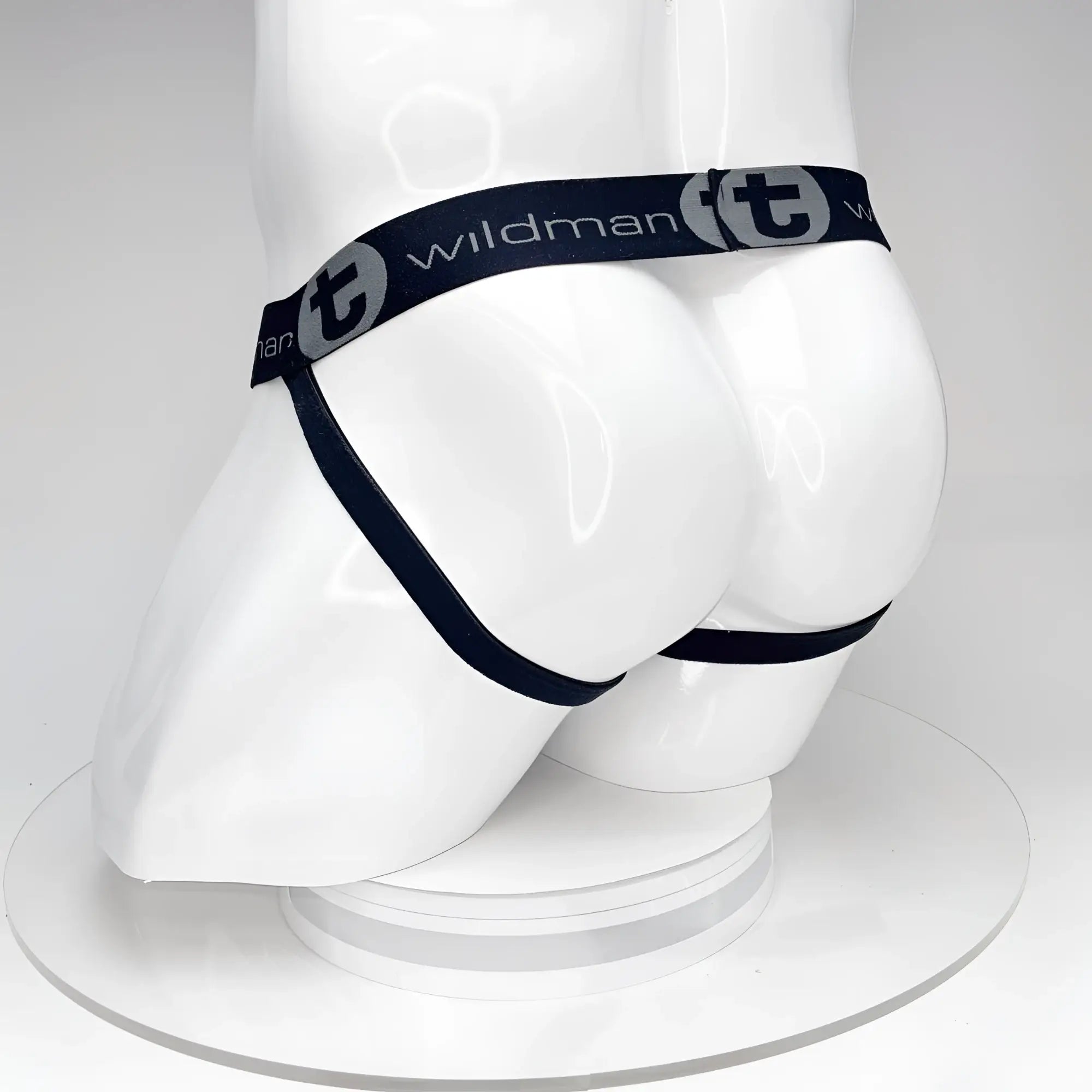 Black elastic waistband briefs with wildman branding and stylized t logo from wildmant big boy pouch jockstrap black