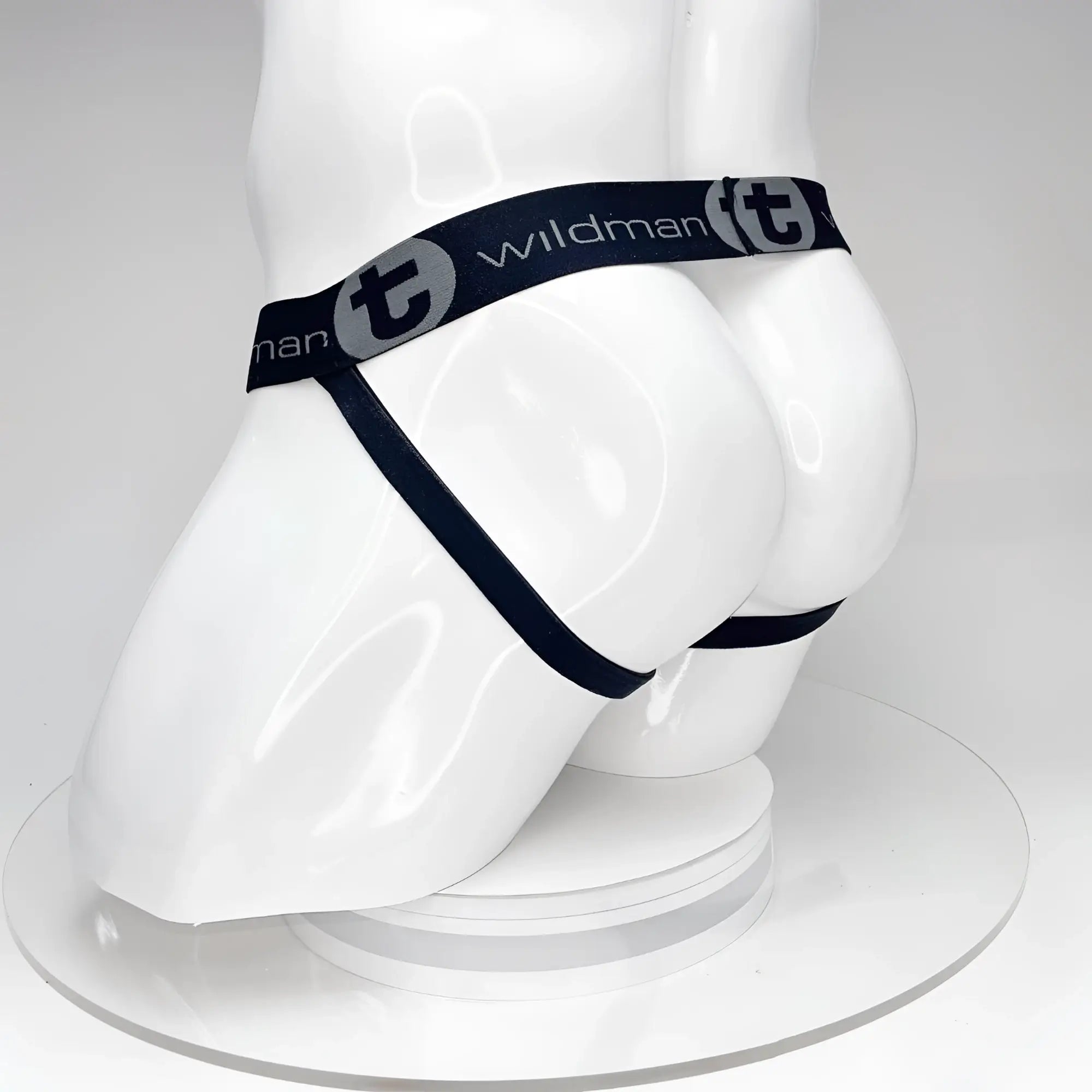 WildmanT Big Boy pouch jockstrap in black with sleek minimalist design and elastic waistband front view