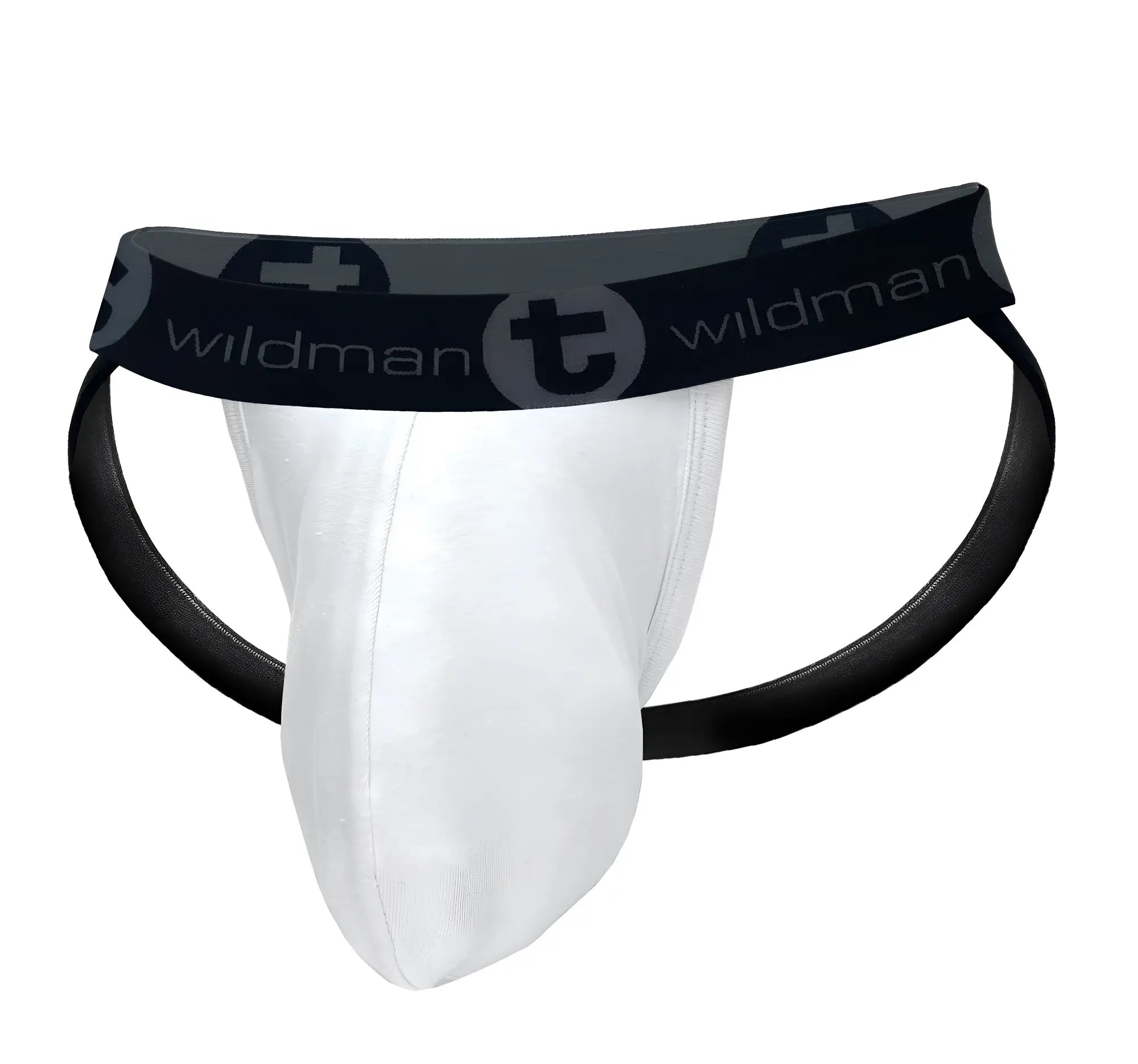 Wildmant big boy pouch jockstrap in white and black featuring a sleek, form-fitting design and supportive fit