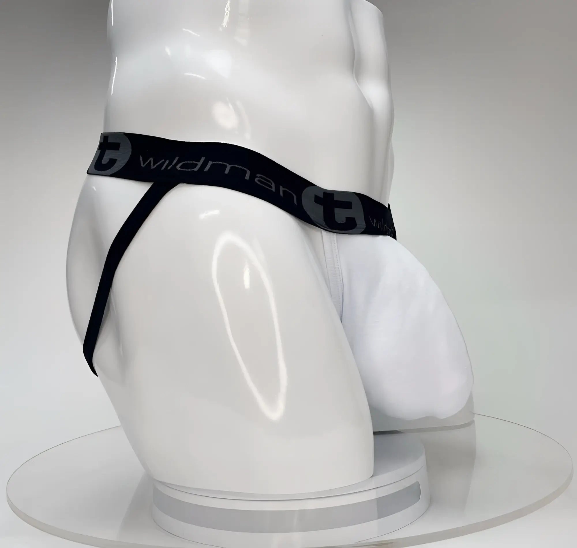 WildmanT big boy pouch jockstrap white briefs with black elastic waistband and white wildman brand logo