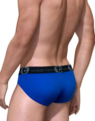 Blue wildman big boy pouch mesh brief royal blue with black elastic waistband and wildman logo
