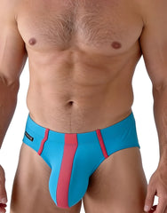 WildmanT big boy pouch modal briefs in baby blue and pink with bold vertical stripe design and bright colors