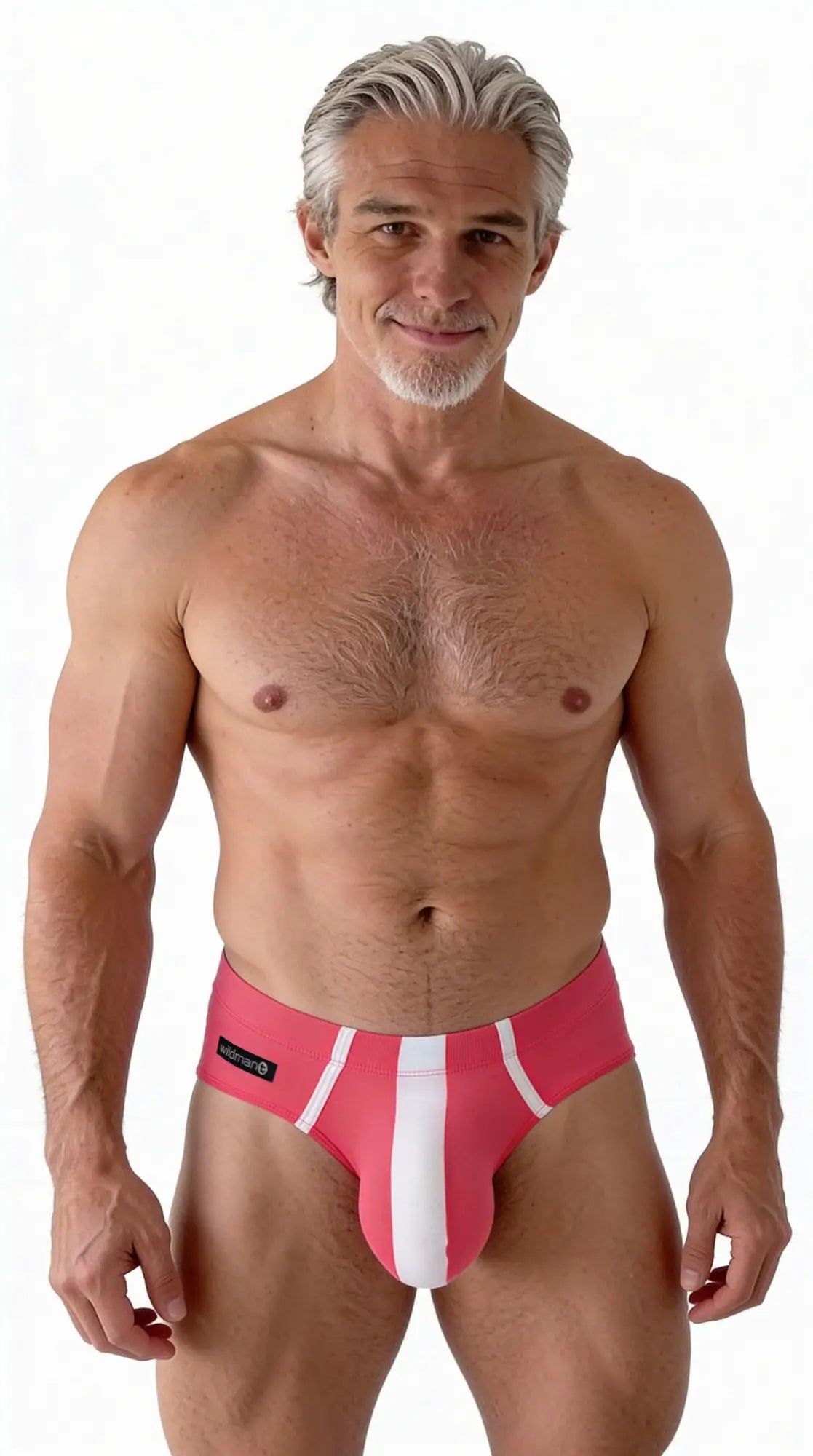 Wildmant big boy pouch modal briefs in pink and white striped design featuring a sleek modern look
