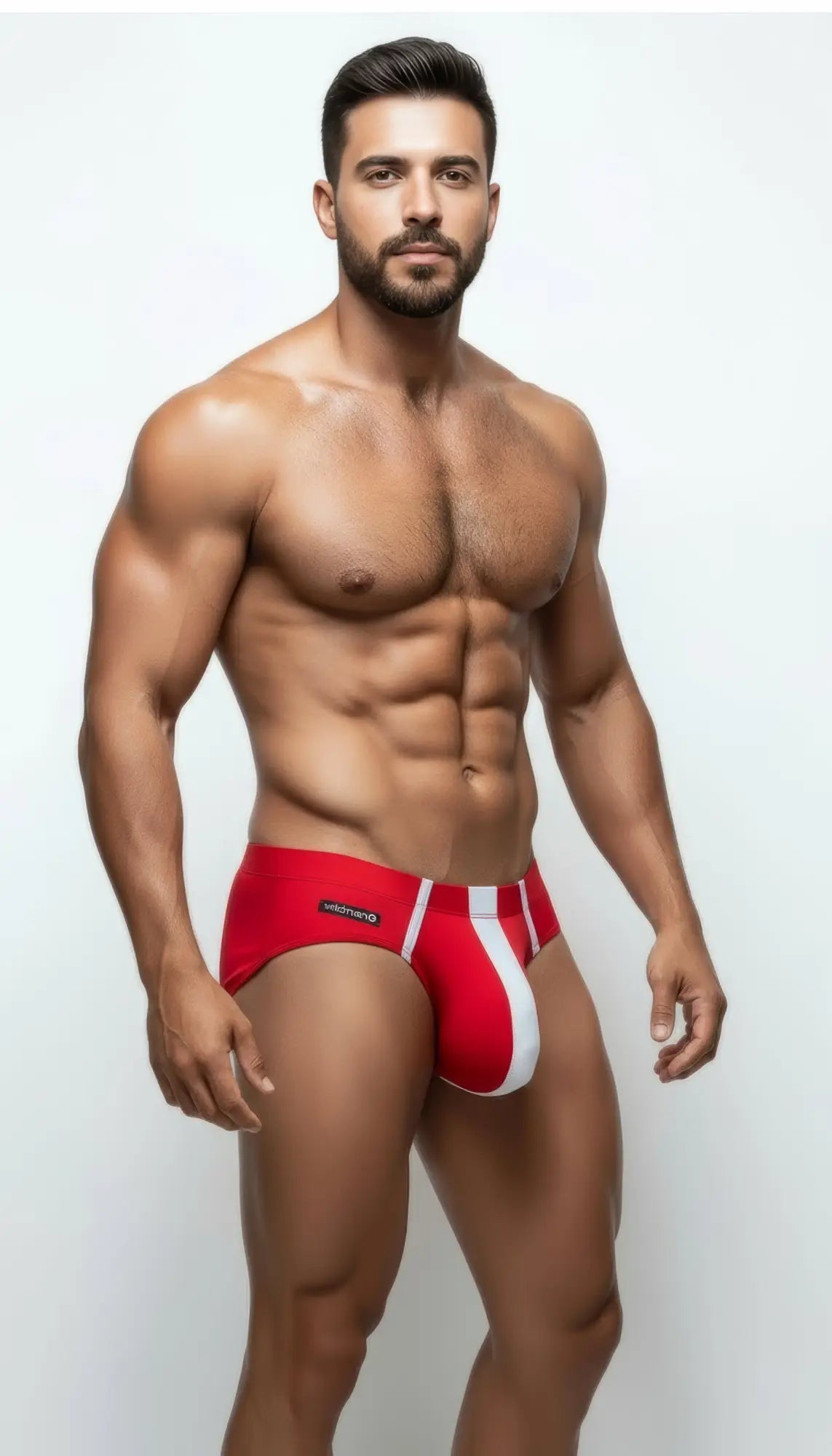 Red and white wildmant big boy pouch briefs with mesh material and sleek modern design for athletic use