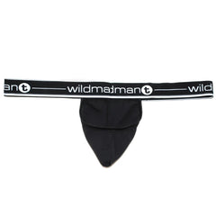 Black wildman big boy pouch strapless jockstrap with white logo band and elastic waistband in black