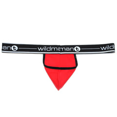 Wildmant big boy pouch strapless jock in red and black featuring a triangular pouch design and bold wildman t branding