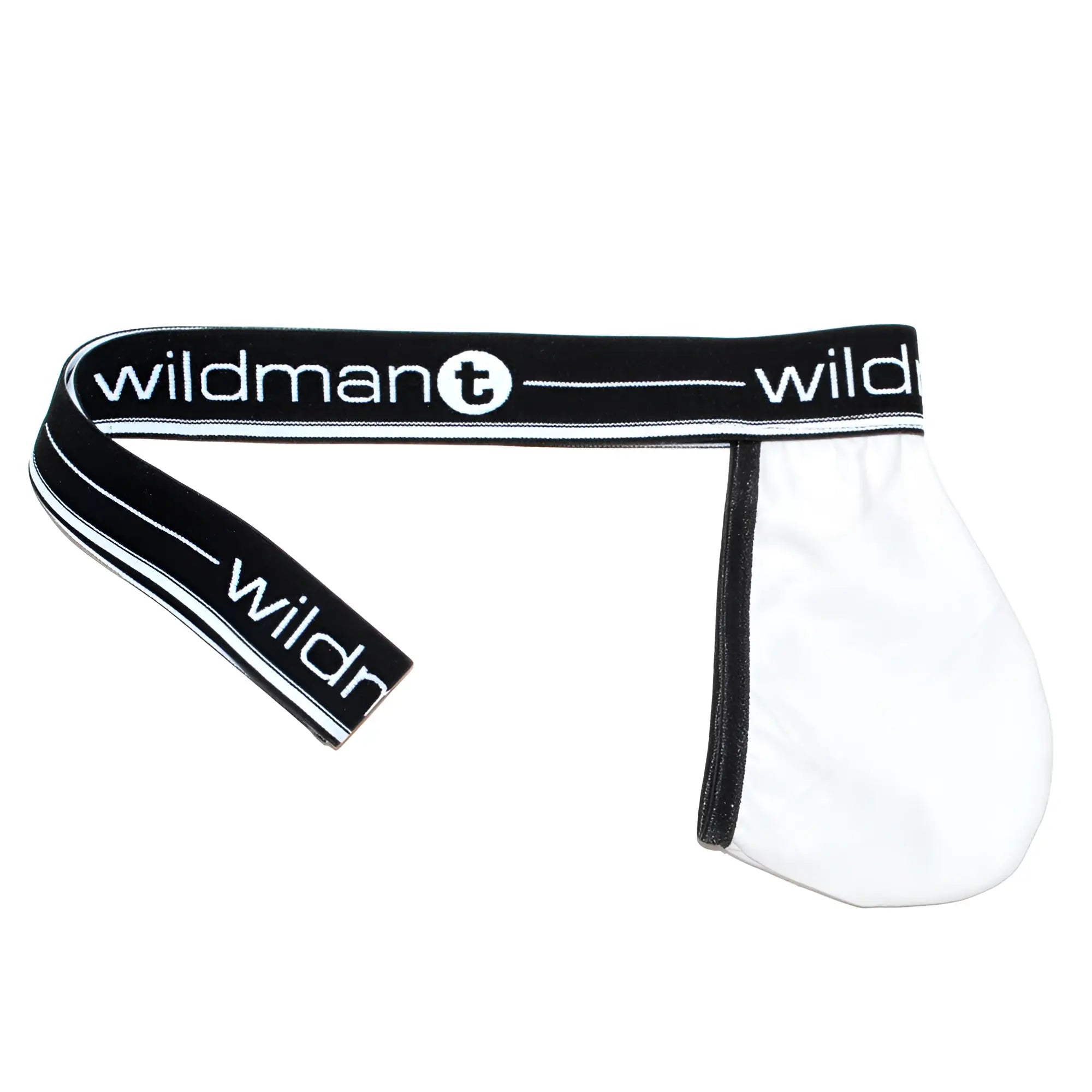 Wildman t big boy pouch strapless jock briefs in white with black elastic waistband and trim for active wear