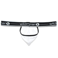White wildmant big boy pouch strapless jock thong with black elastic waistband and trim front view