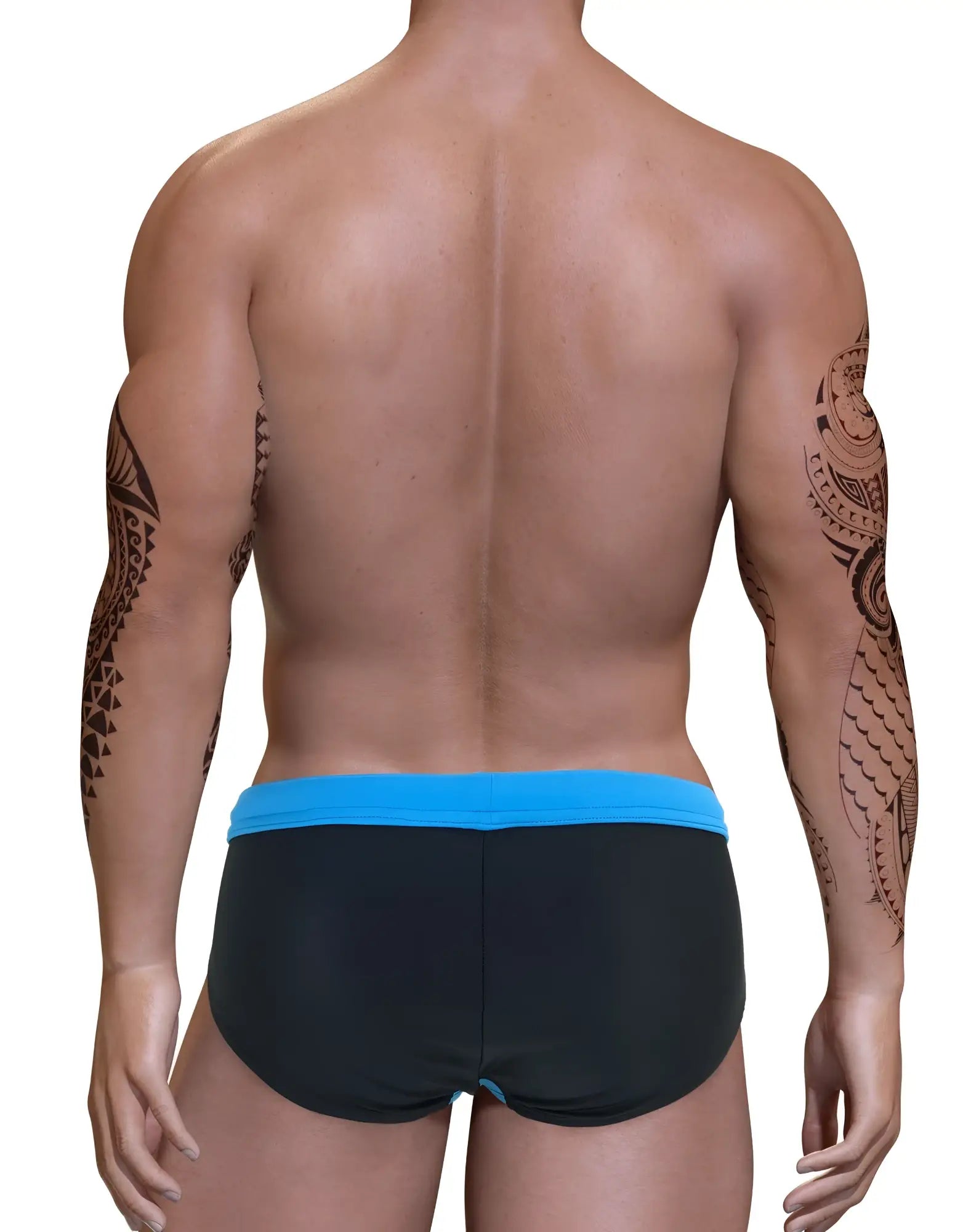 Wildmant big boy pouch swim bikini blue black swim trunks with bright blue elastic waistband for beachwear