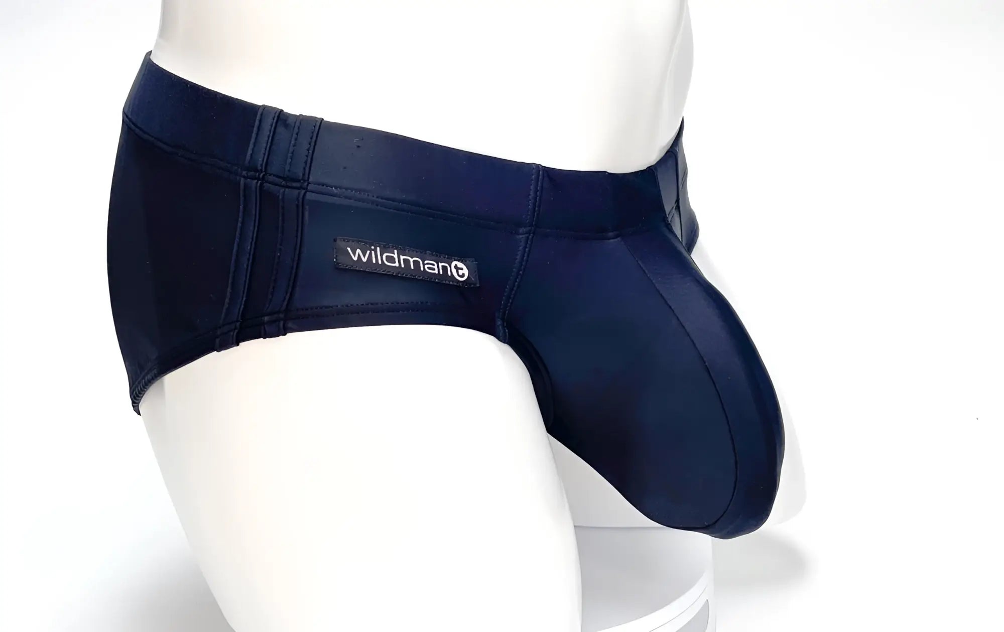Wildmant big boy pouch swim brief black in dark navy blue with form-fitting contoured design and subtle waistband label