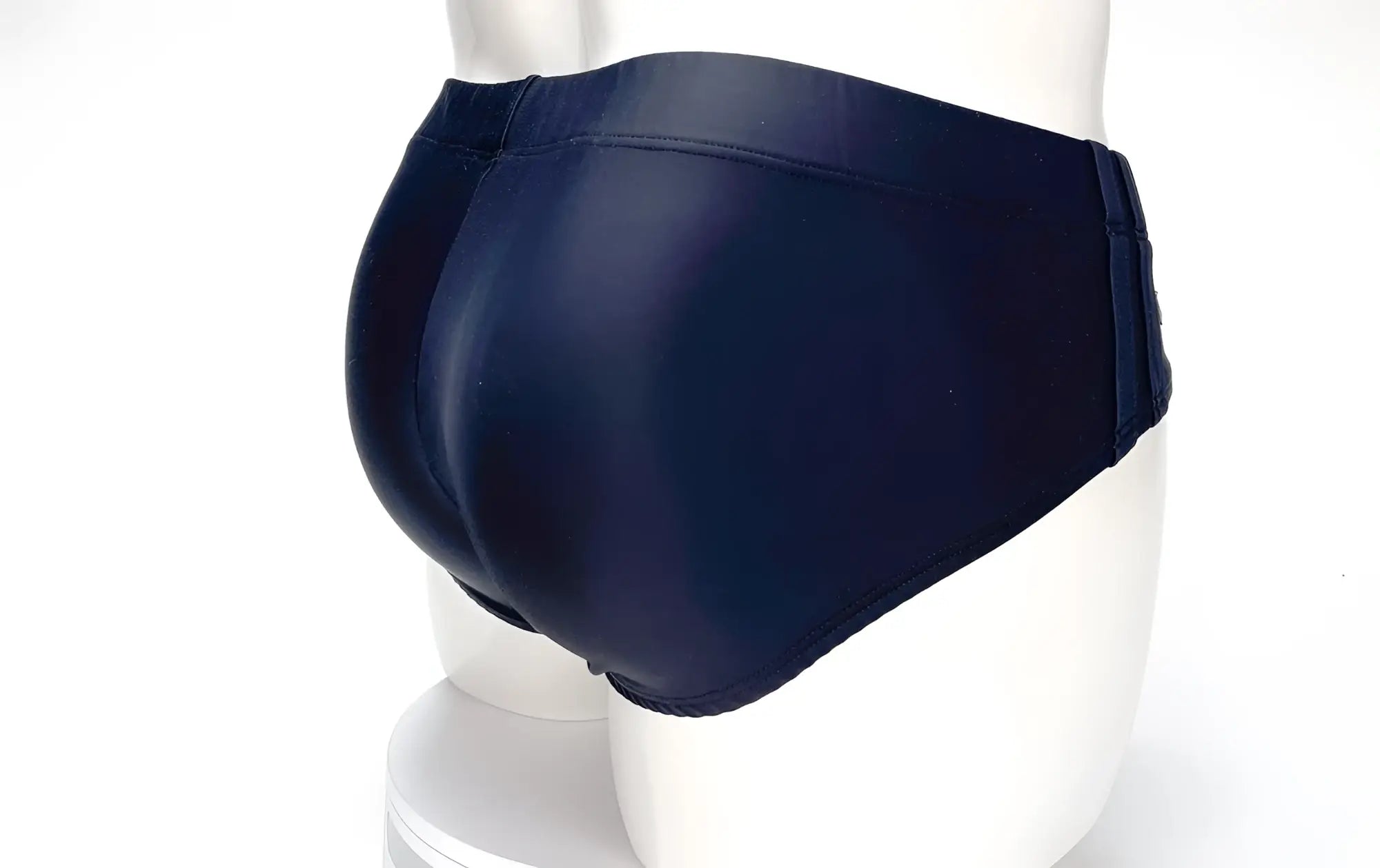 WildmanT big boy pouch swim brief black in dark navy blue smooth glossy fabric with a snug fit for swimming