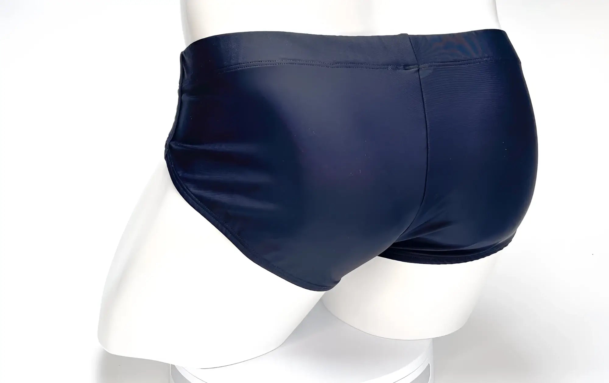 Wildmant big boy pouch swim brief in black with dark navy smooth glossy fabric finish for swimming and beachwear