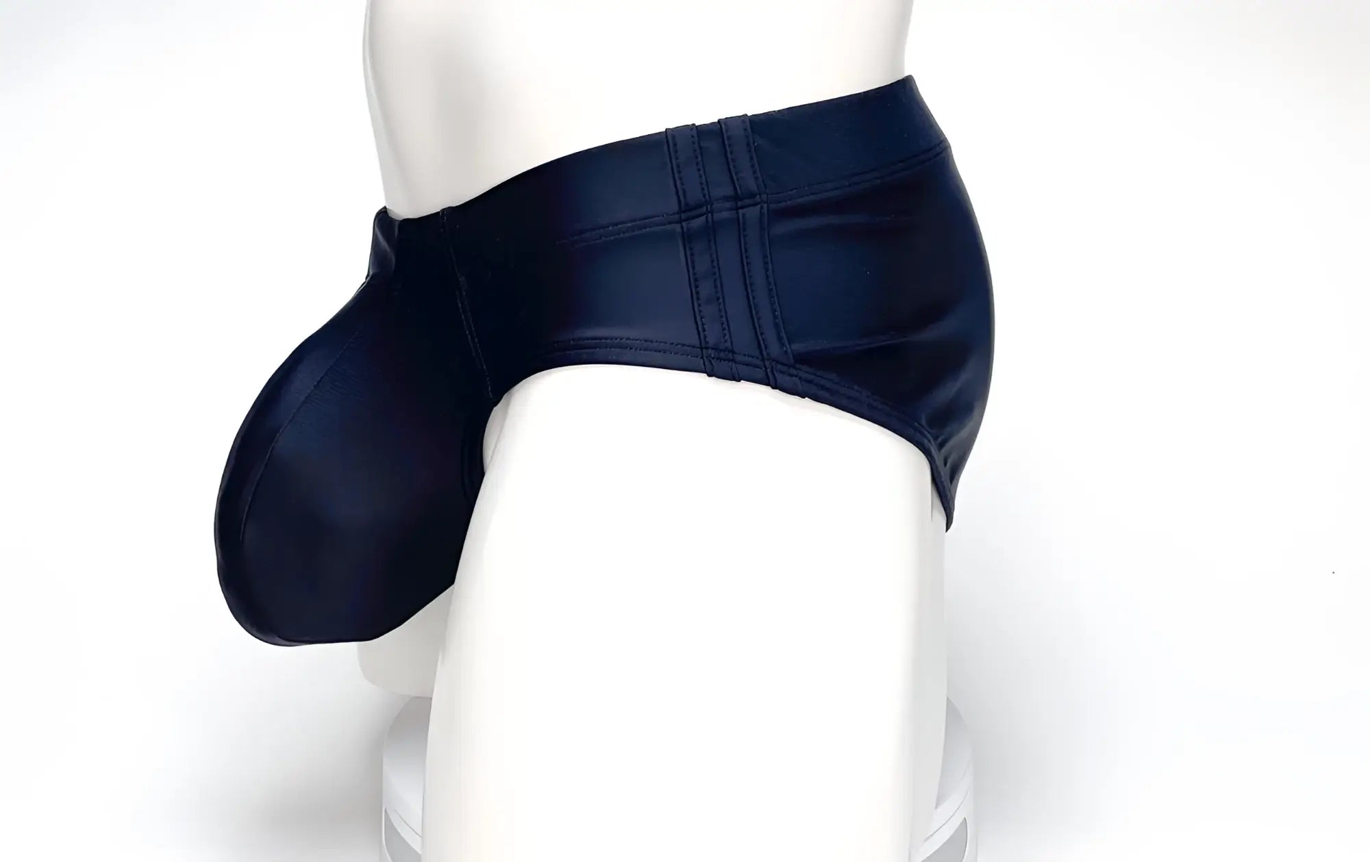 Wildmant big boy pouch swim brief black navy blue faux leather jockstrap with reinforced stitching and supportive design
