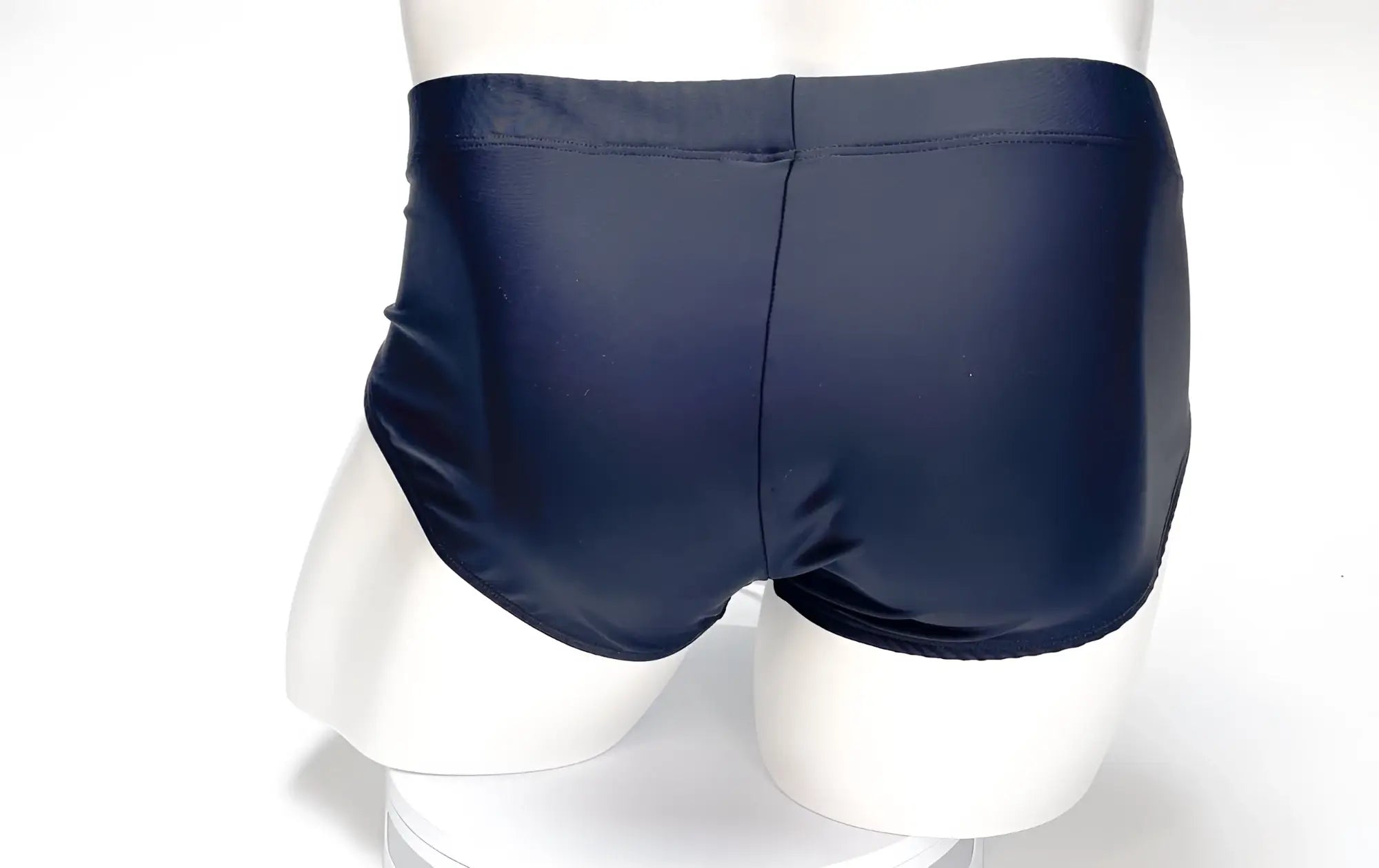 WildmanT big boy pouch swim brief black with navy blue smooth glossy finish and simple elastic waistband