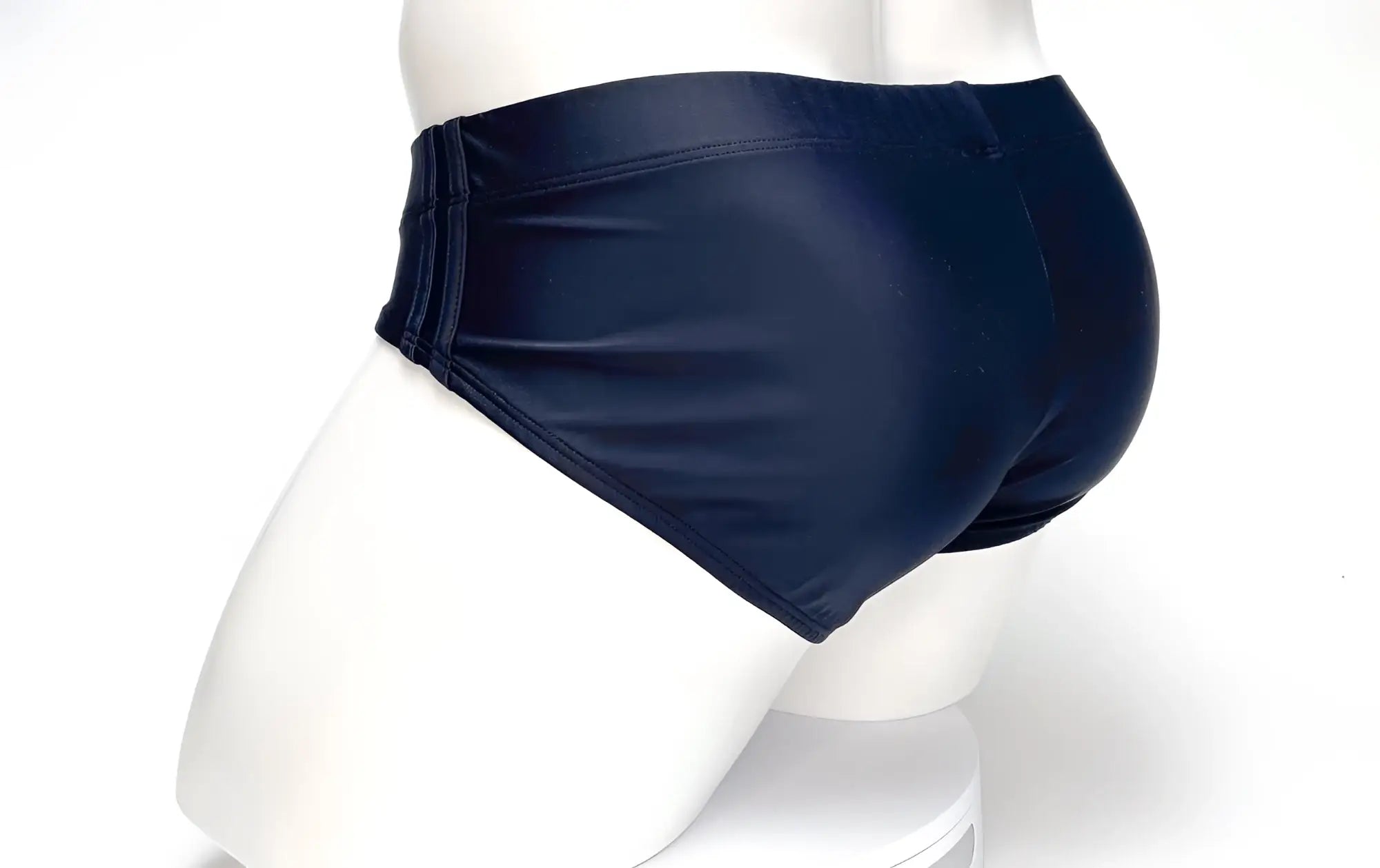 WildmanT big boy pouch swim brief black navy blue with glossy finish elastic waistband for swimming use
