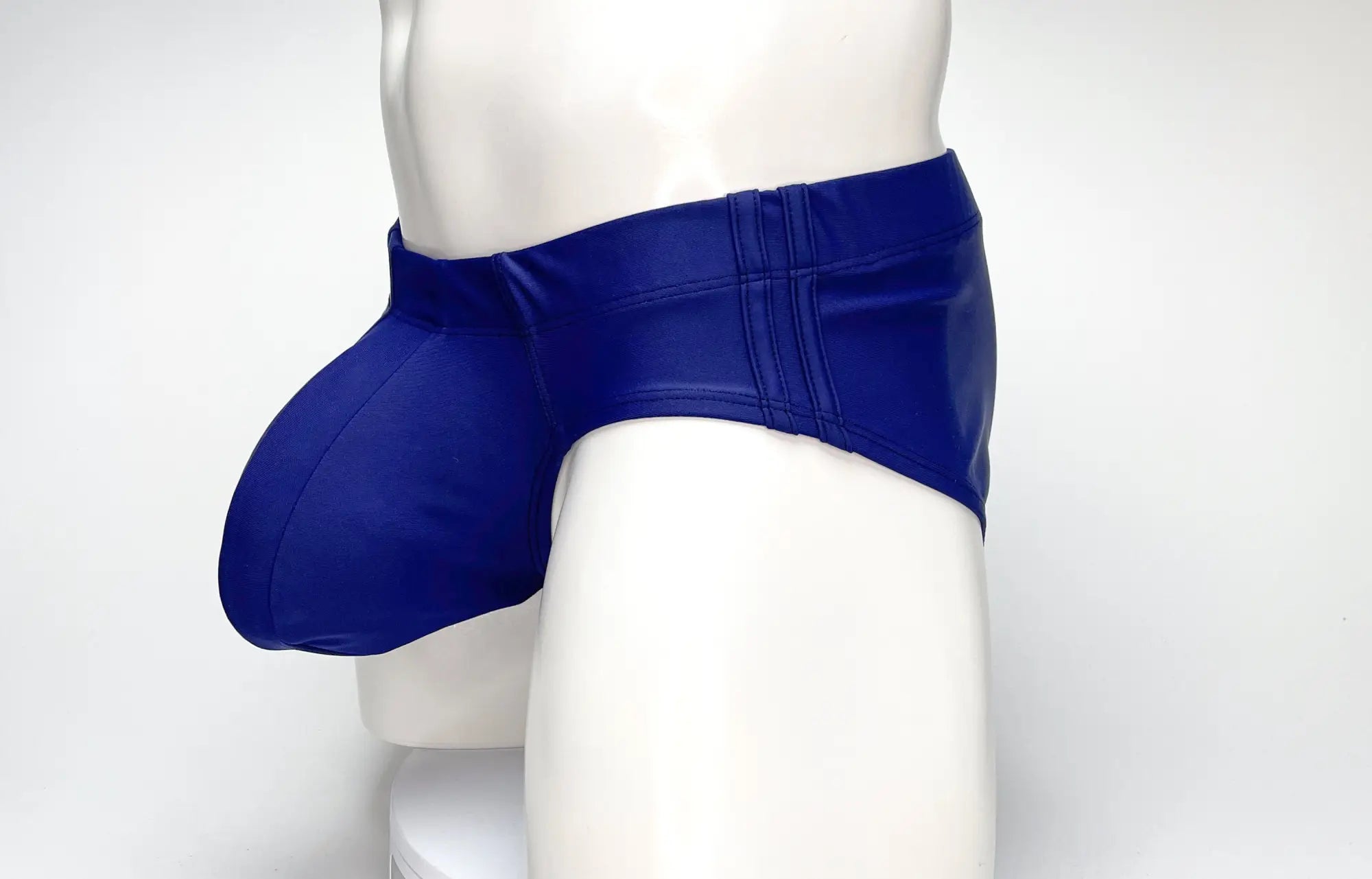 WildmanT big boy pouch swim brief navy in royal blue faux leather with a distinctive pouch design