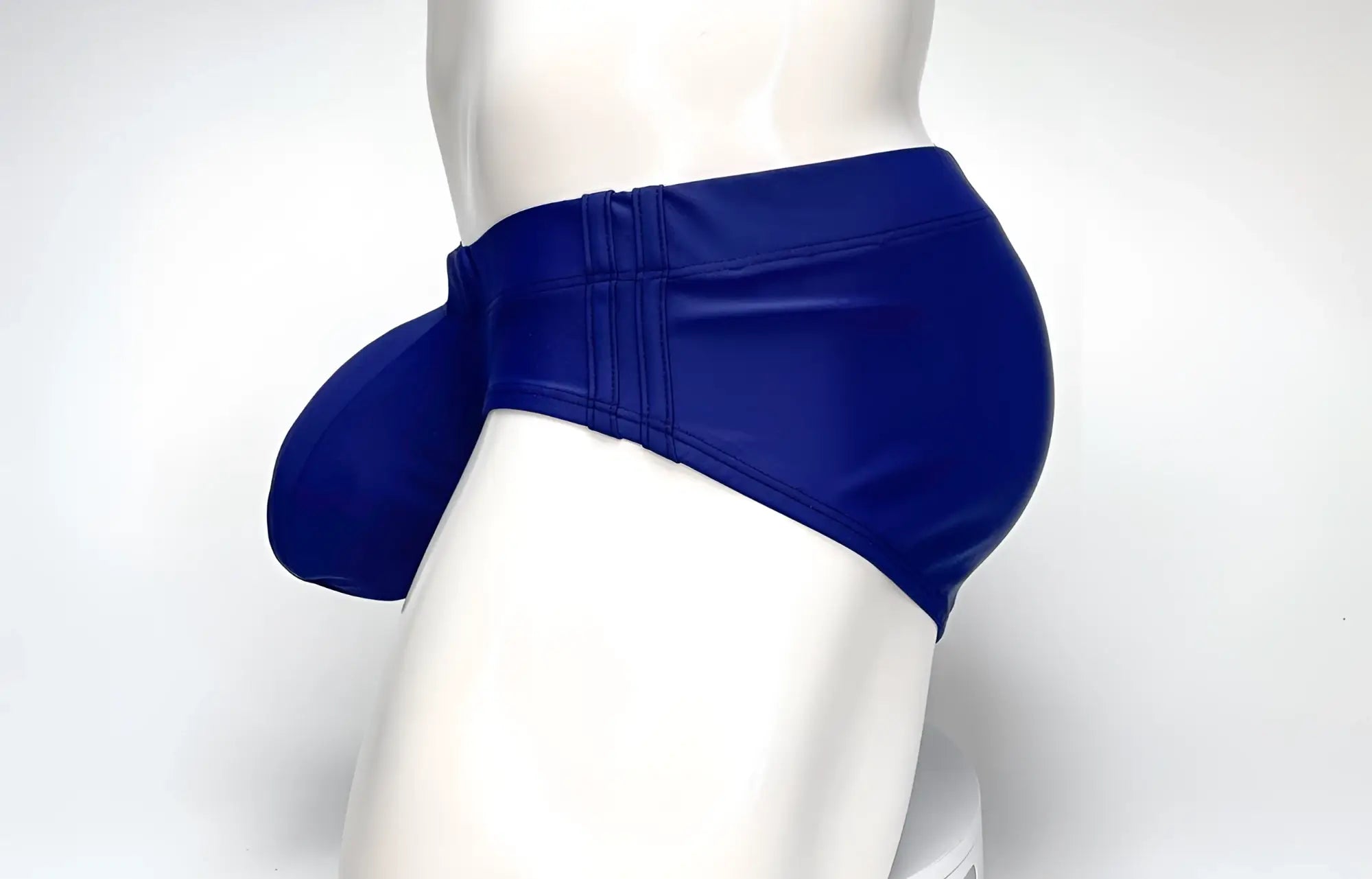 Wildmant big boy pouch swim brief navy royal blue faux leather with prominent pouch design for swimwear use