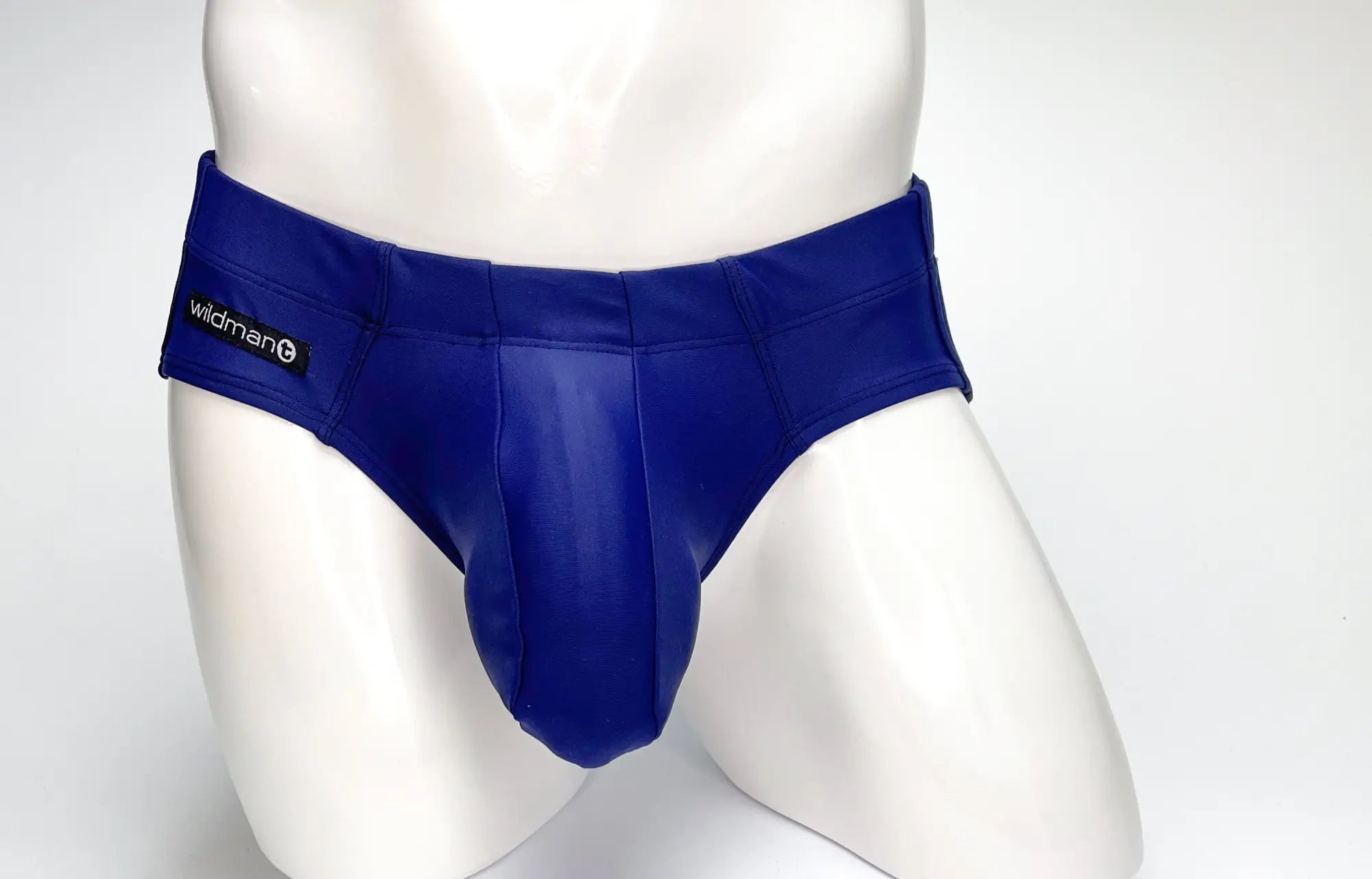 Royal blue glossy finish wildman big boy pouch swim brief navy with branded waistband for men