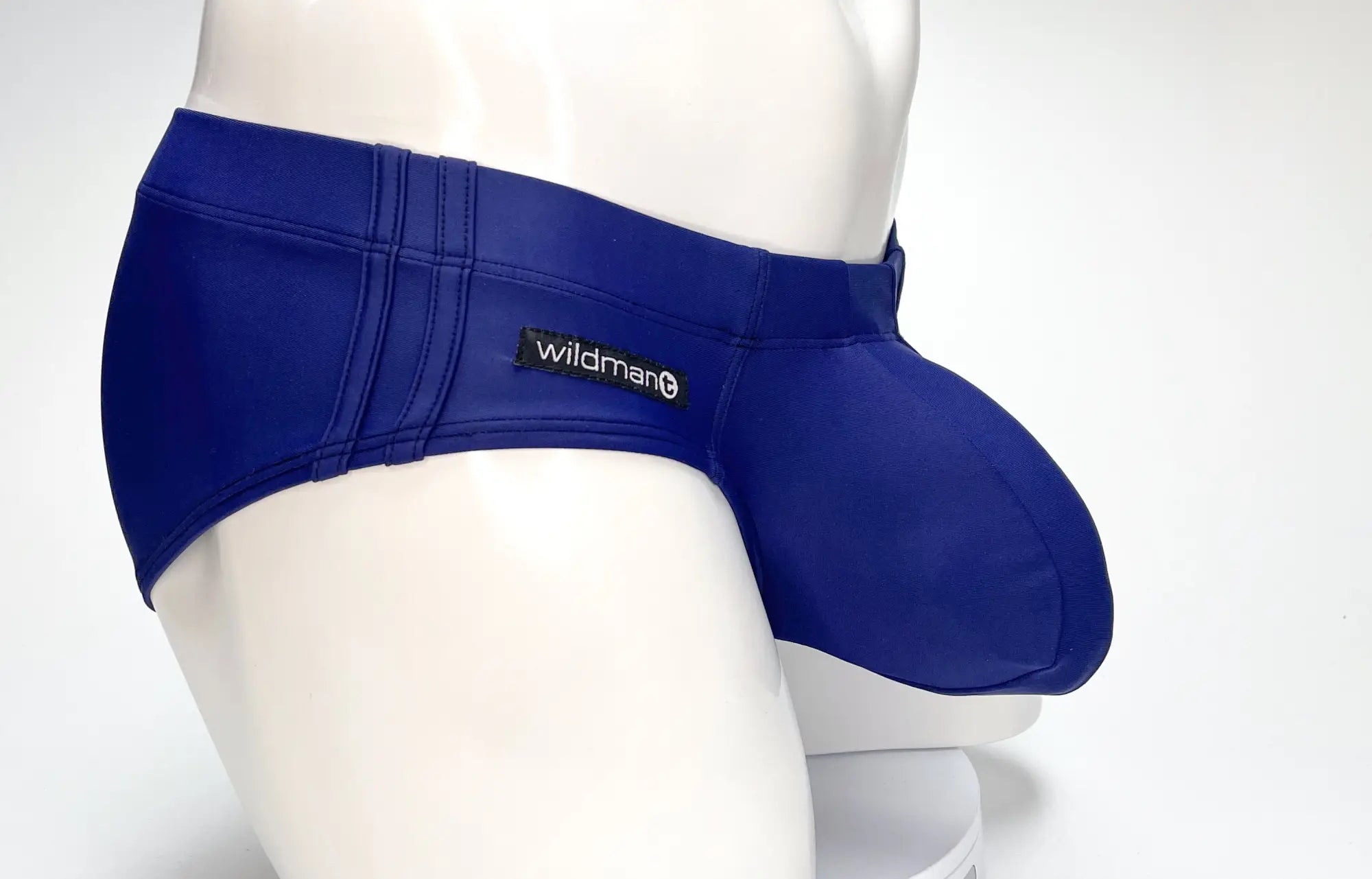 Royal blue WildmanT big boy pouch swim brief with sleek form-fitting design and subtle stitching details
