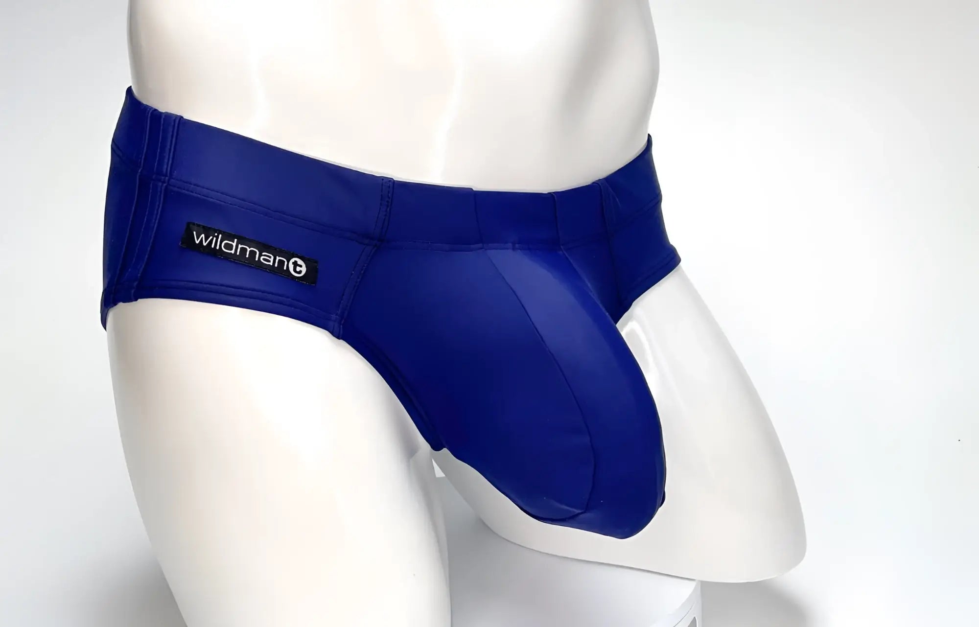 Royal blue wildman+ men’s briefs with smooth stretchy fabric and contoured design wildmant big boy pouch swim brief navy