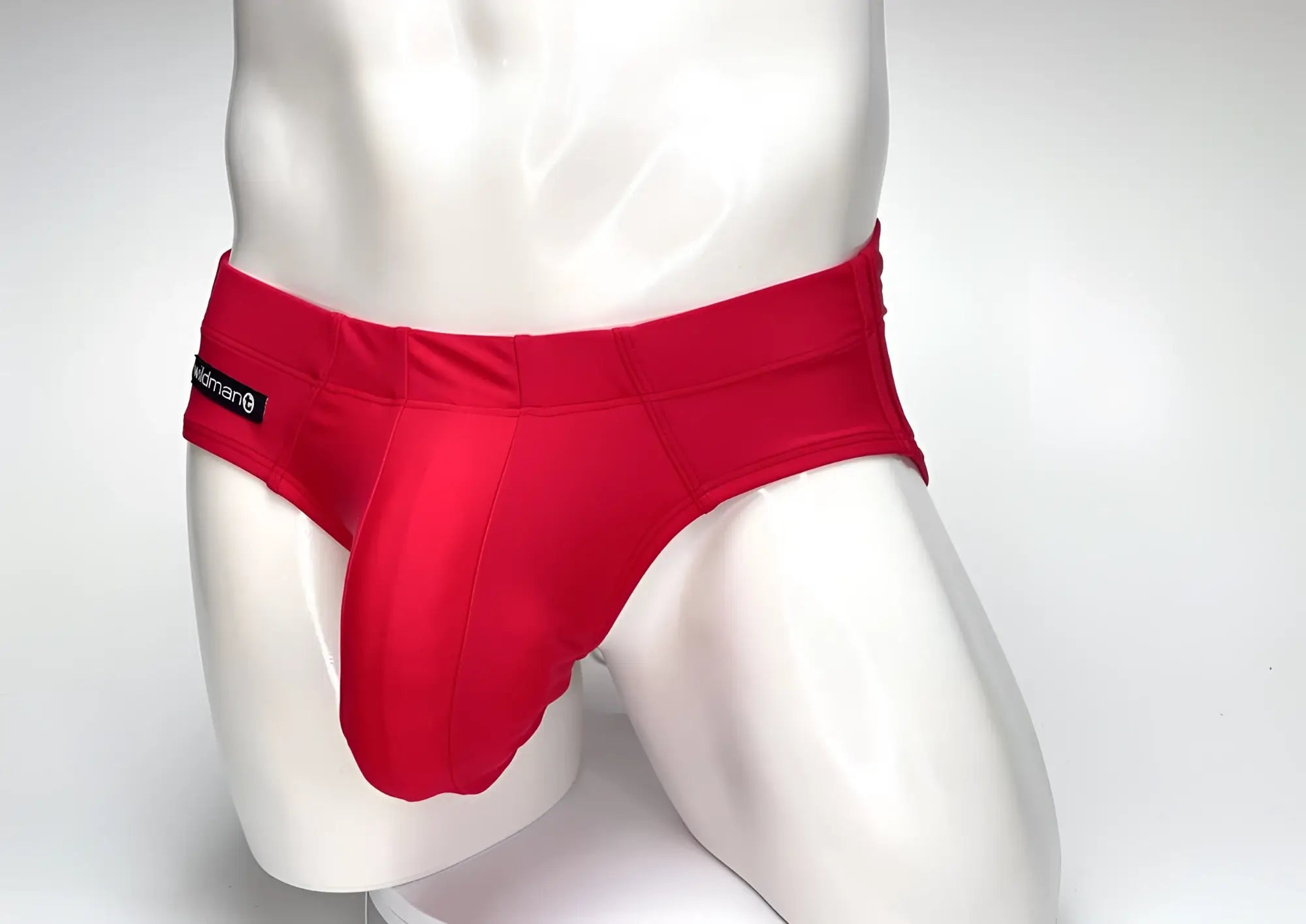 Red WildmanT big boy pouch swim brief with snug fit elastic waistband for men’s swimwear use