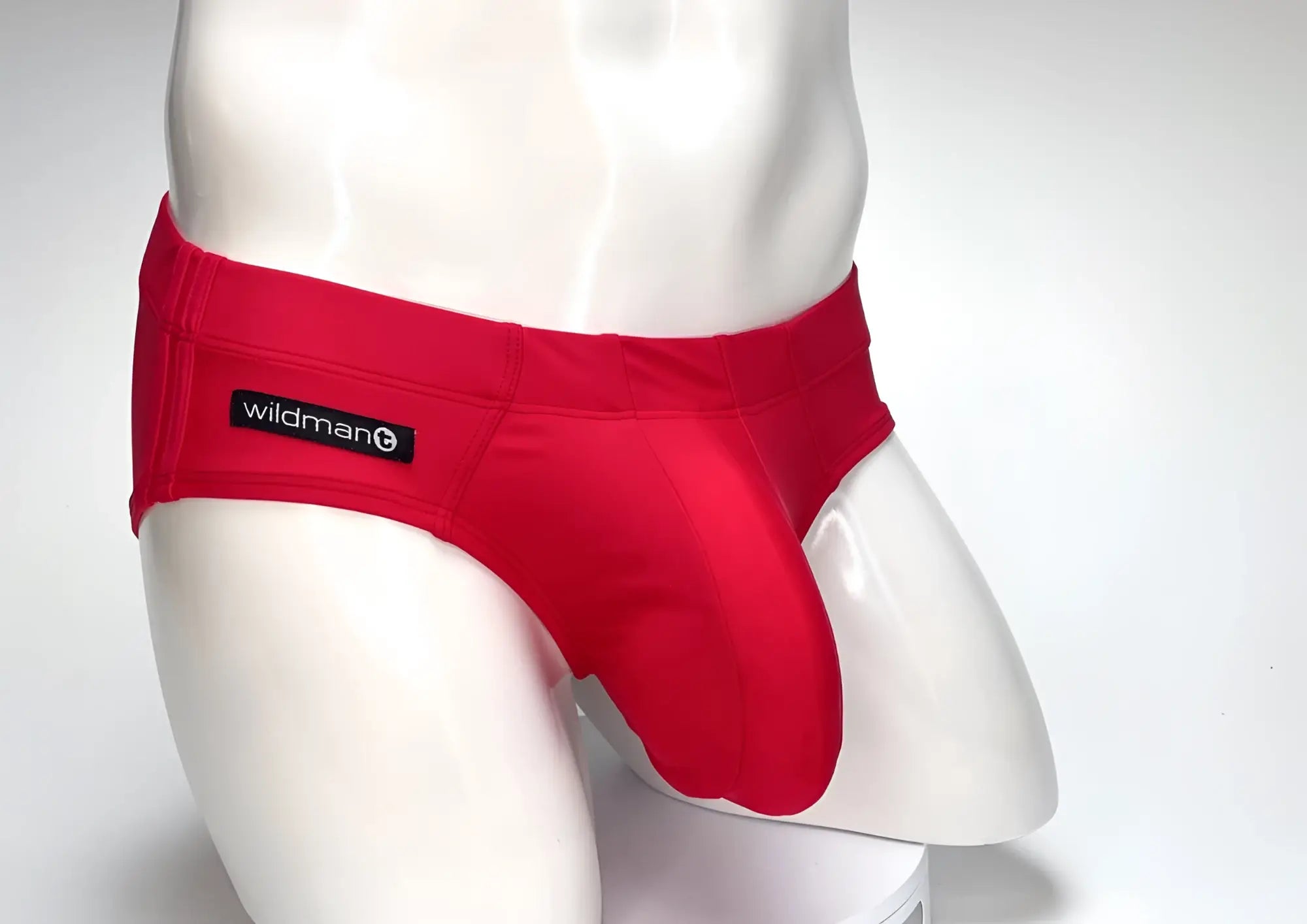 Wildmant big boy pouch swim brief red vibrant red men’s briefs with form-fitting design and black wildman waistband label