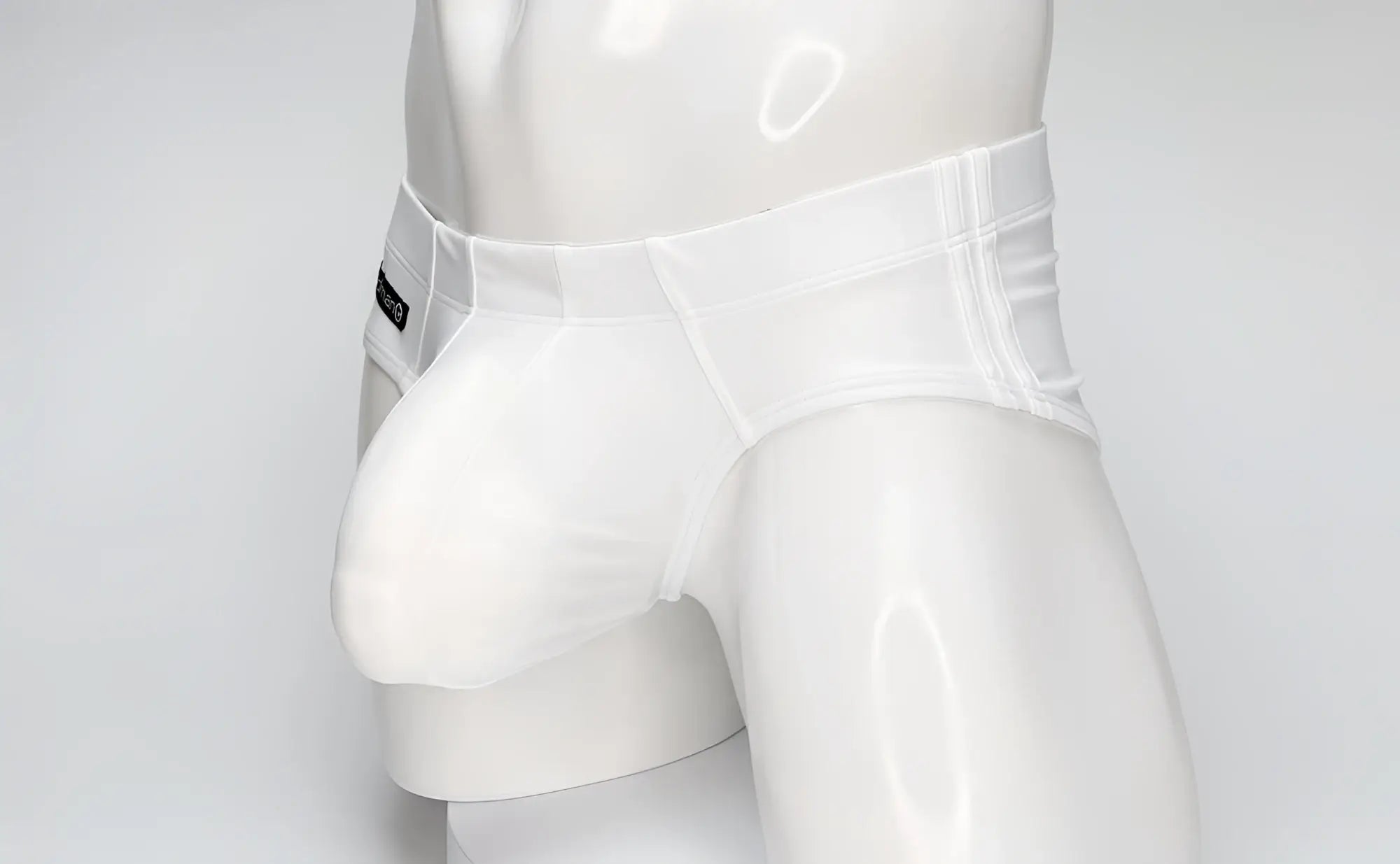 WildmanT big boy pouch swim brief in white with smooth glossy fabric and subtle waistband seam detail