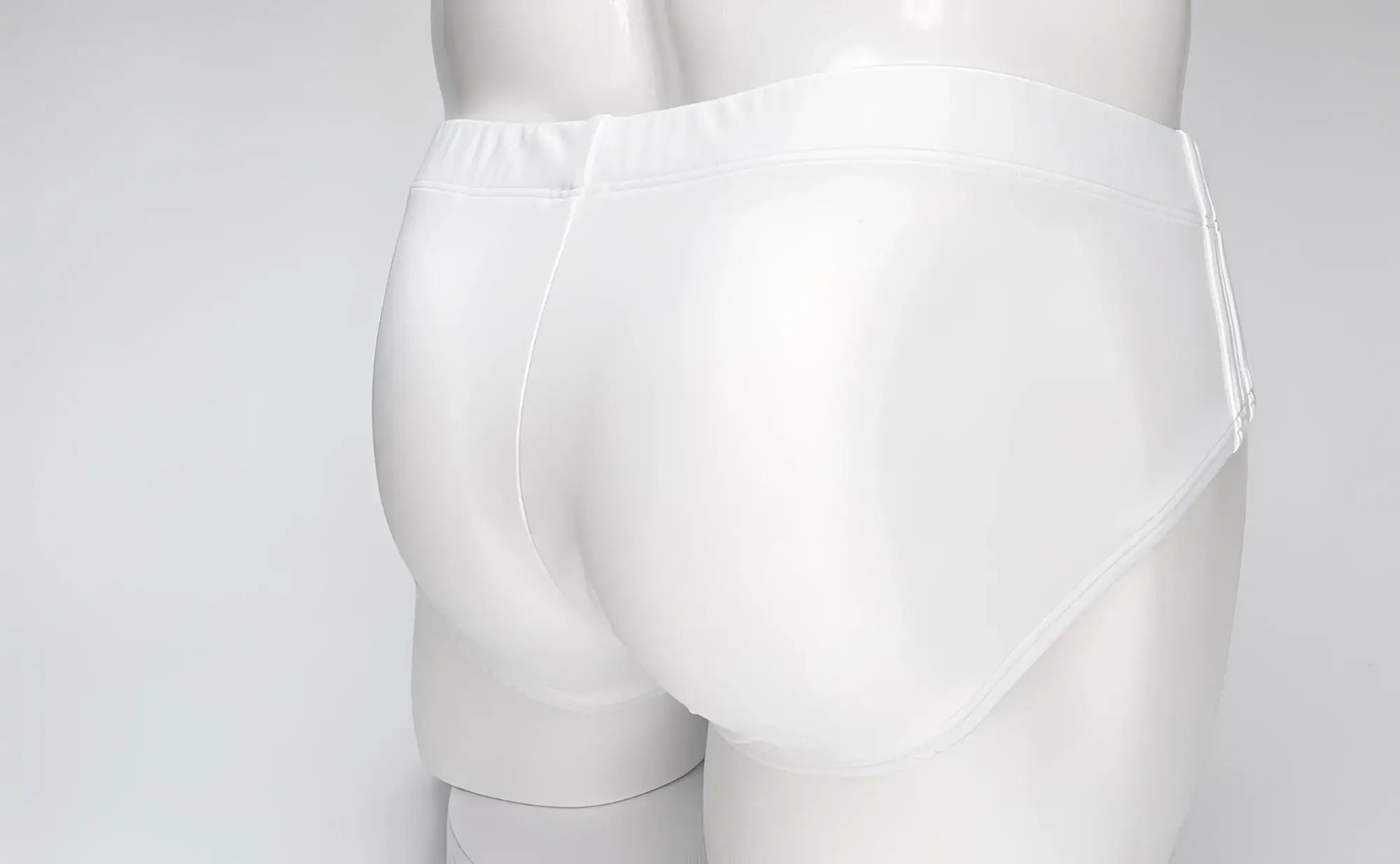 Wildmant big boy pouch white swim briefs with smooth elastic waistband and subtle side stripes