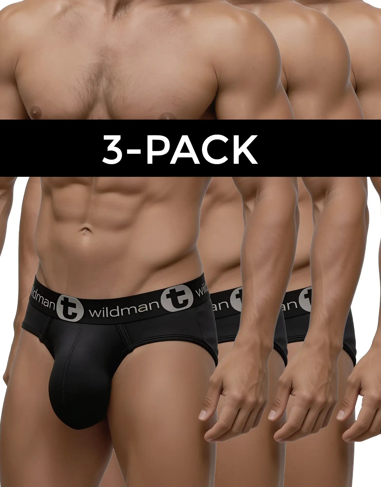 Black wildman big boy pouch briefs with sleek form-fitting design and subtle logo band available in pack of three