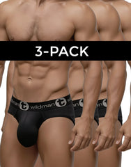 Black wildman big boy pouch briefs with sleek form-fitting design and subtle logo band available in pack of three