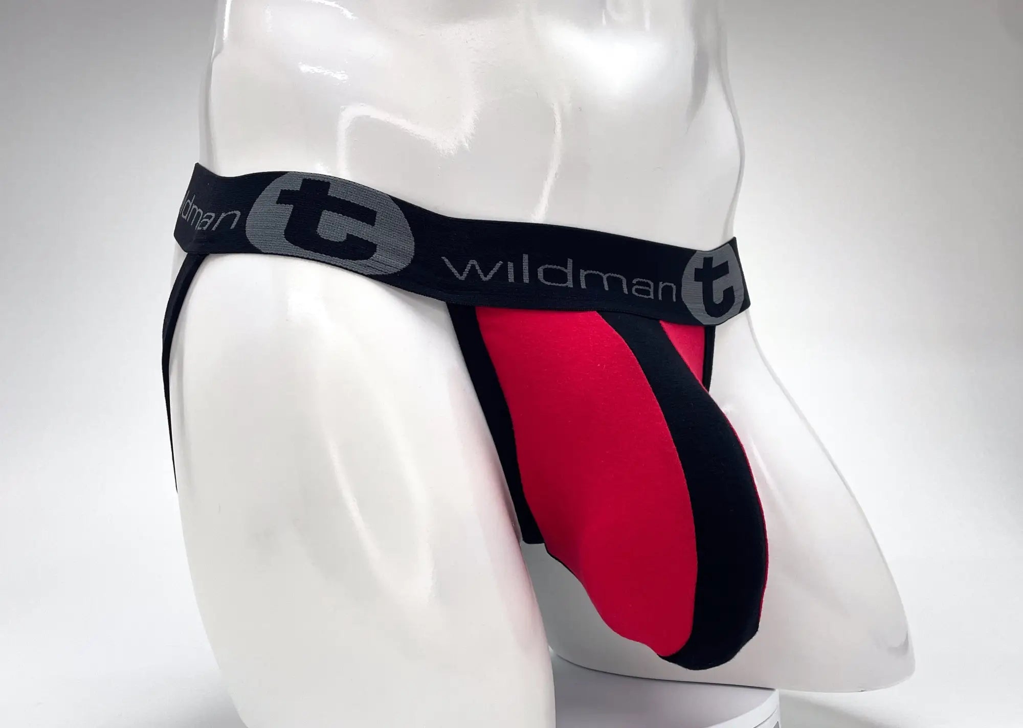 Black and red wildman brand cotton big boy pouch stripe jockstrap with sleek form-fitting design