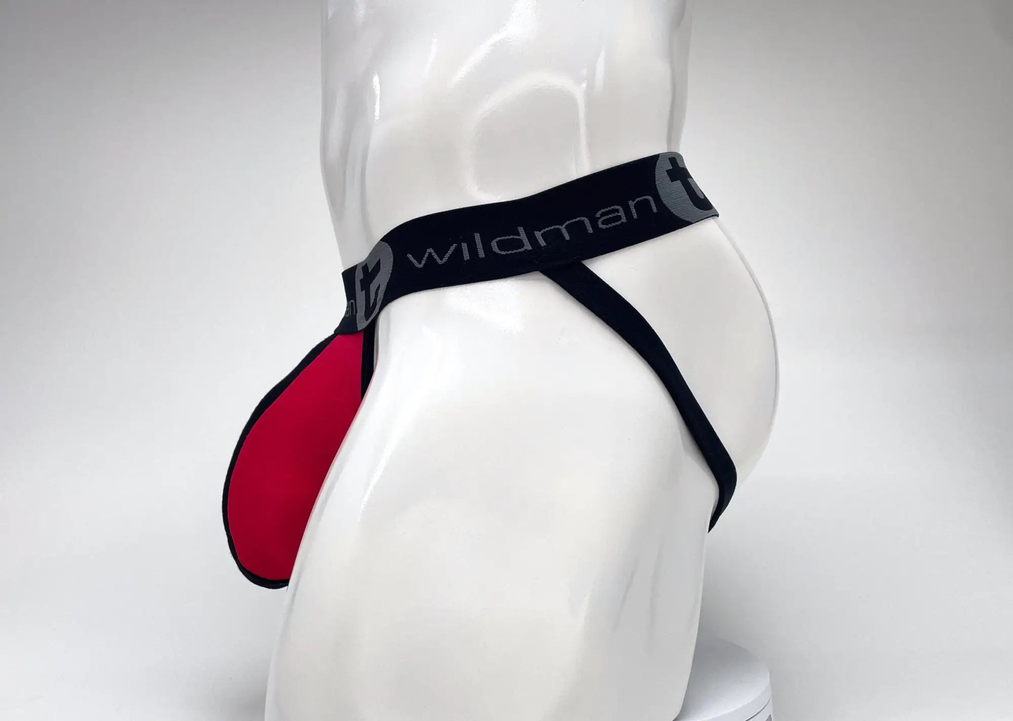 Black and red wildman brand cotton big boy pouch stripe jockstrap with elastic waistband for active support