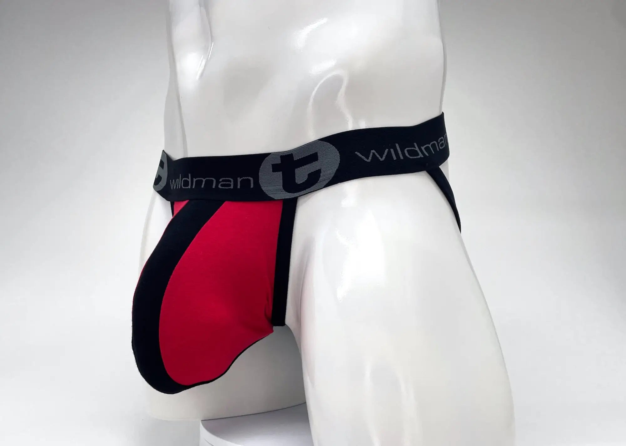 WildmanT cotton big boy pouch stripe jockstrap in red and black with sleek form-fitting design