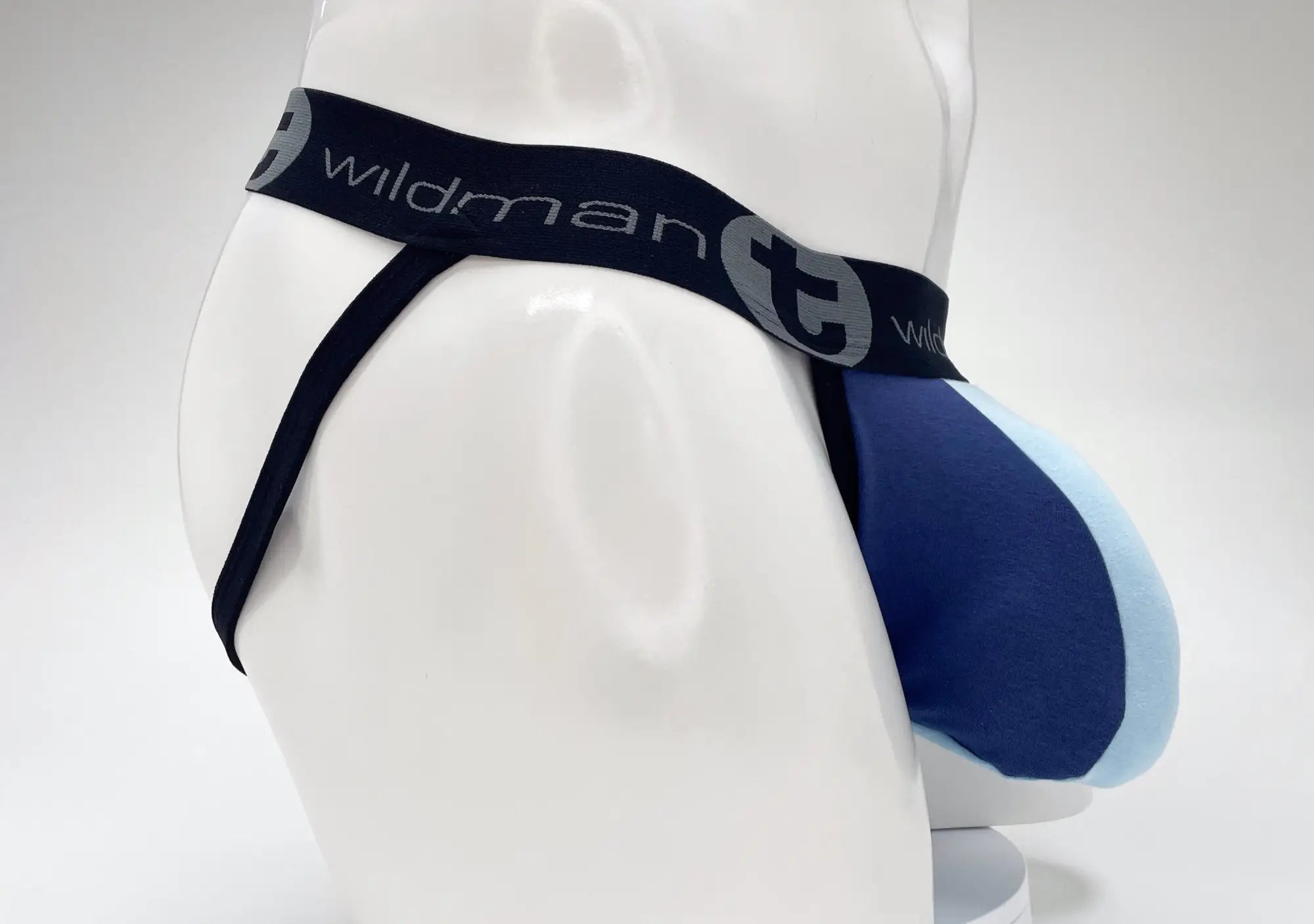 Blue and light blue gradient cotton men’s briefs with black wildman waistband big boy pouch design