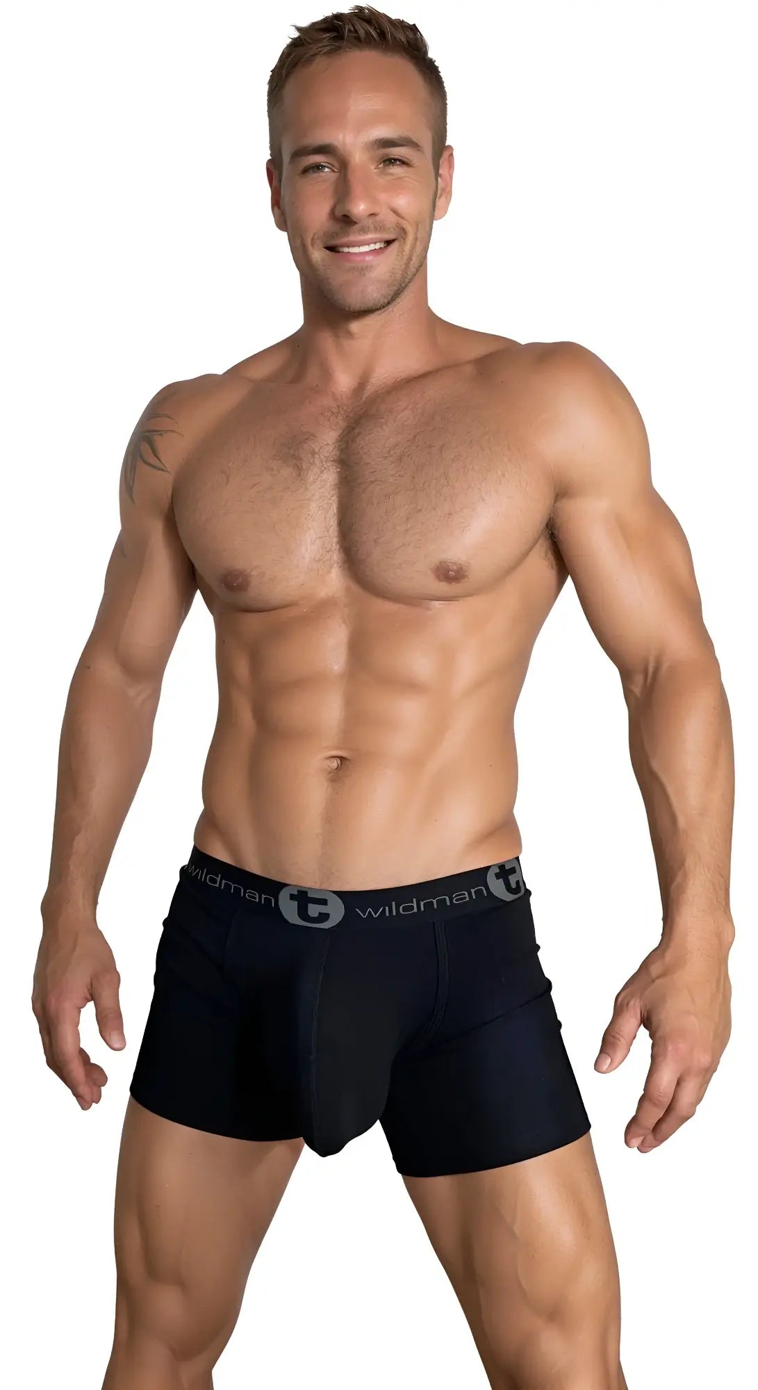 Black wildman cotton boxer briefs with 5 inch inseam and gray logo band for comfortable daily wear