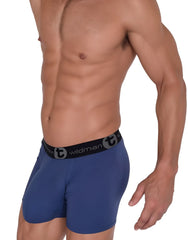 Blue wildman men’s cotton boxer briefs dark blue with black waistband featuring t logo and brand name