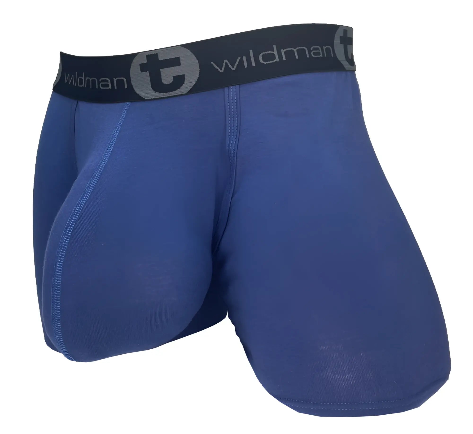 WildmanT cotton monster cock 5 inch inseam boxer briefs in dark blue with black elastic waistband and logo
