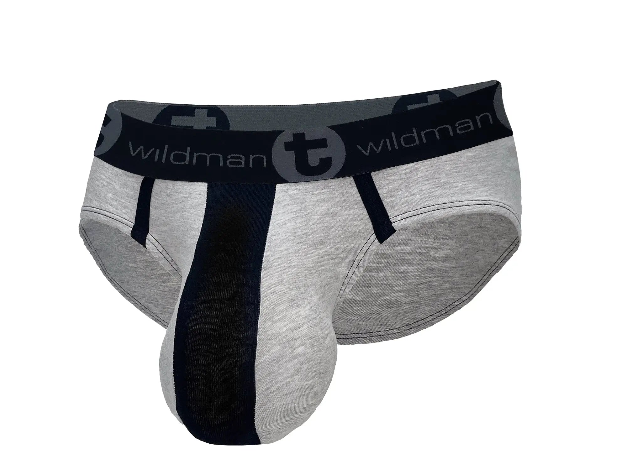 Gray and black wildmanT cotton monster cock briefs with textured fabric waistband featuring brand logo