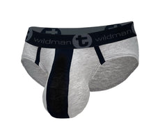 Gray and black wildmanT cotton monster cock briefs with textured fabric waistband featuring brand logo