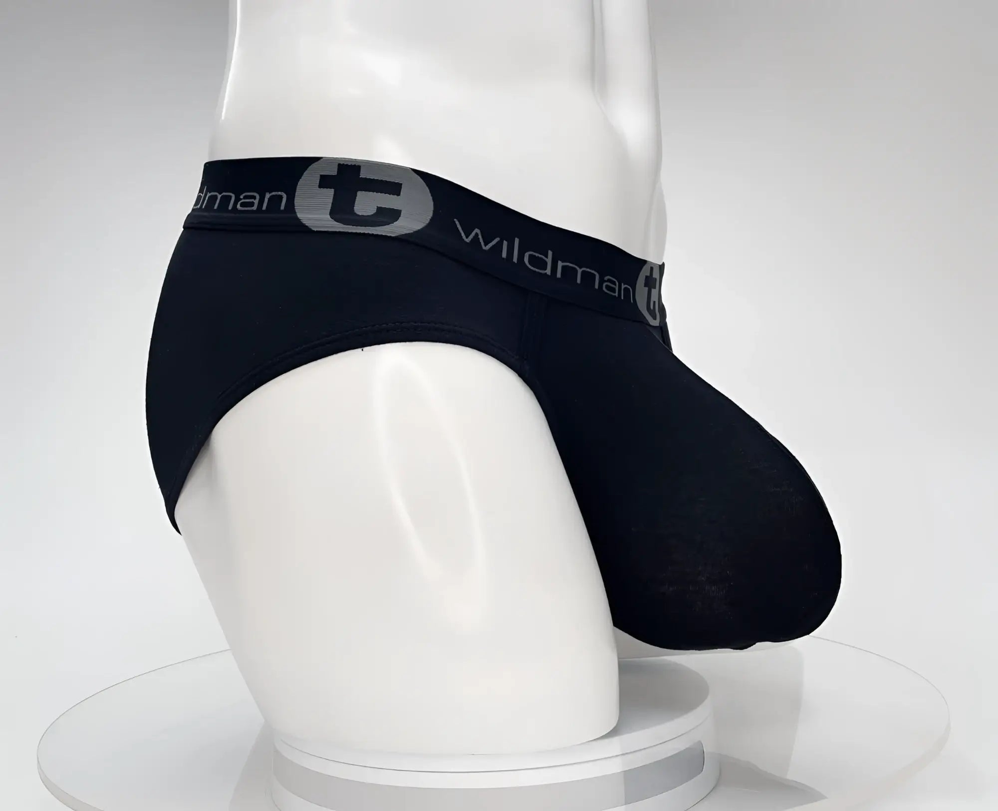 Black wildman brand cotton briefs with gray logo band designed for comfort and support